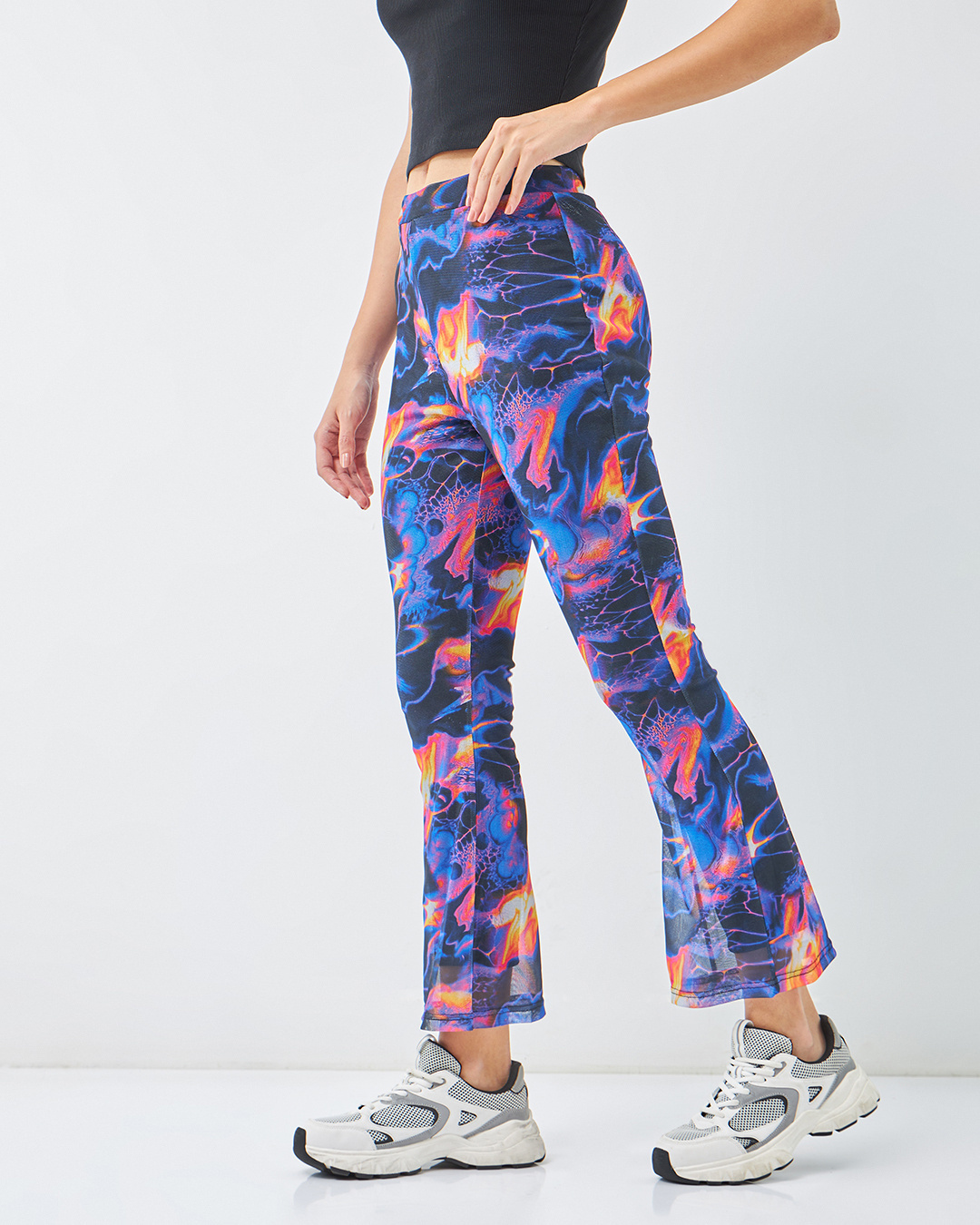 Shop Women's Multicolor All Over Printed Slim Fit Flared Pants-Back