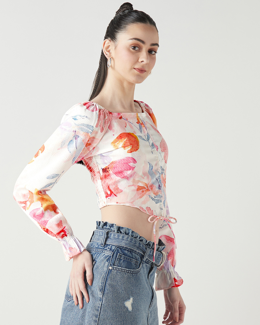 Shop Women's Multicolor All Over Printed Slim Fit Short Top-Back