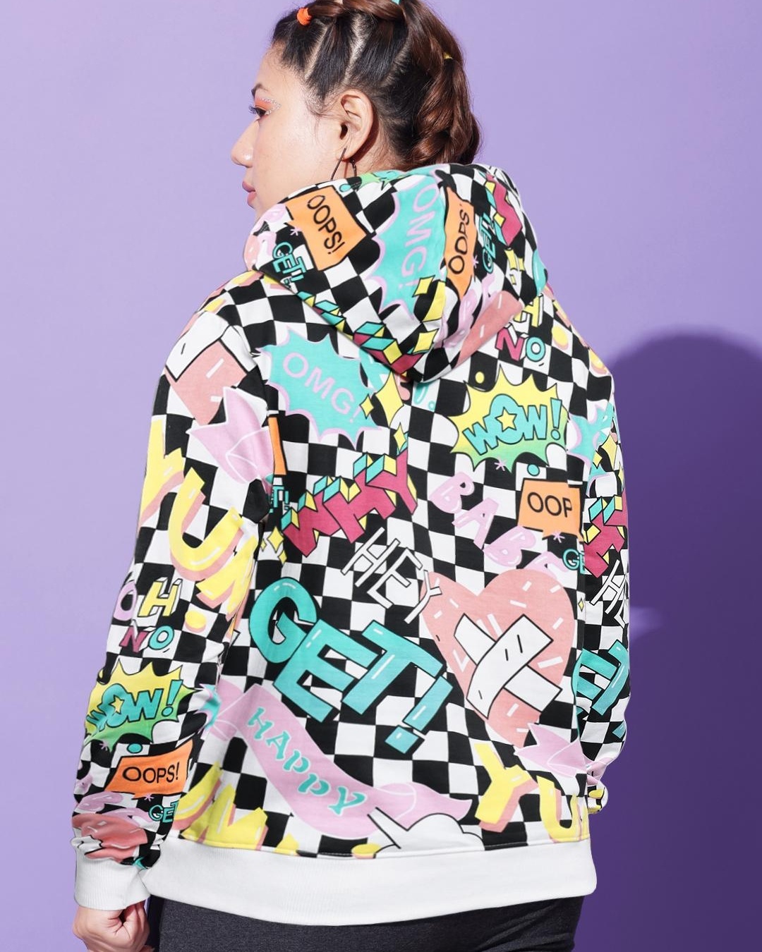 Shop Women's Multicolor Graphic Printed Plus Size Hooded Sweatshirt-Back