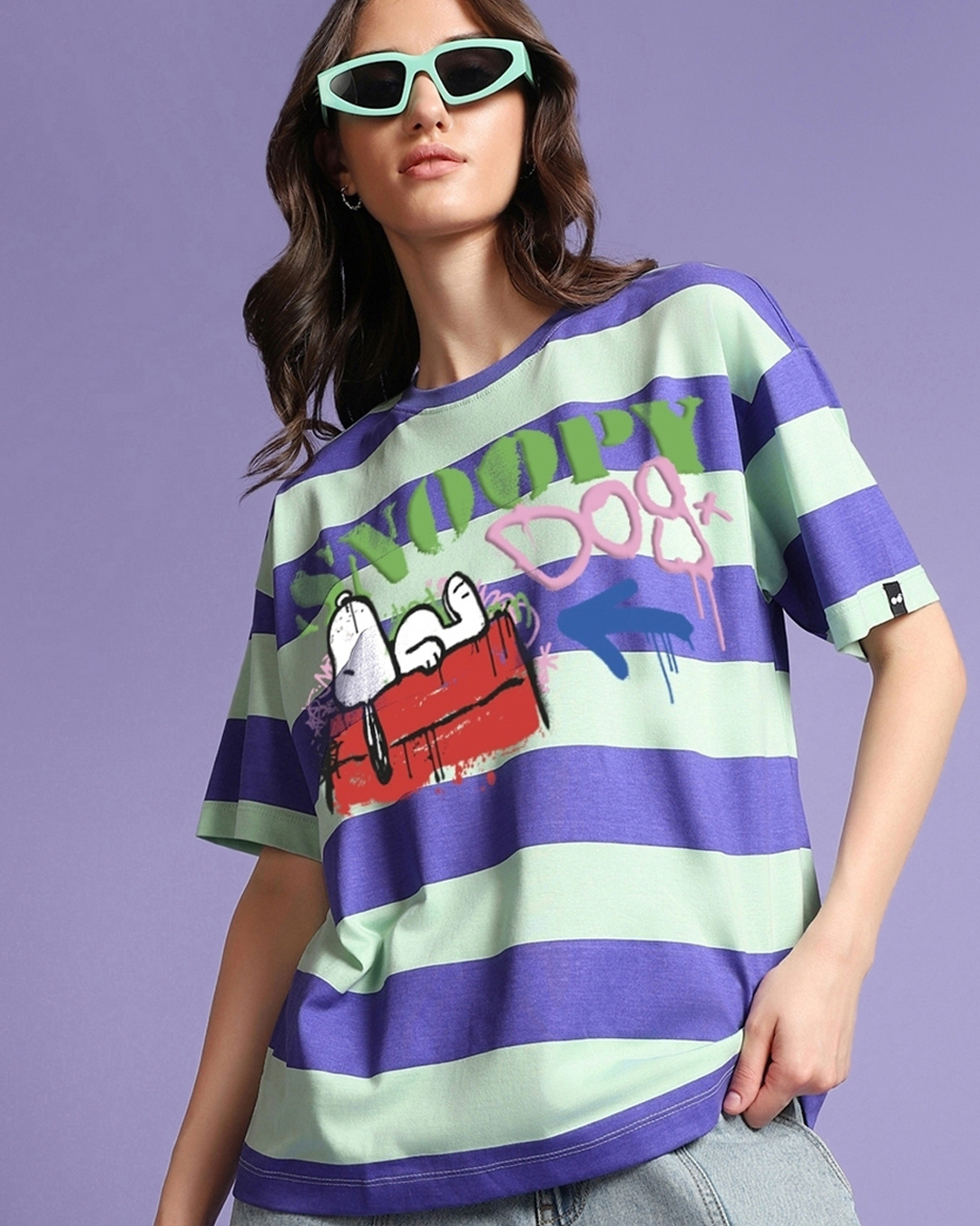 SNOOPY Striped Print Tee(LADIES)