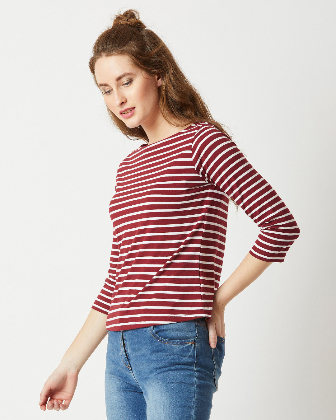 Shop Women's Multicolor Striped Comfort Fit Top-Back