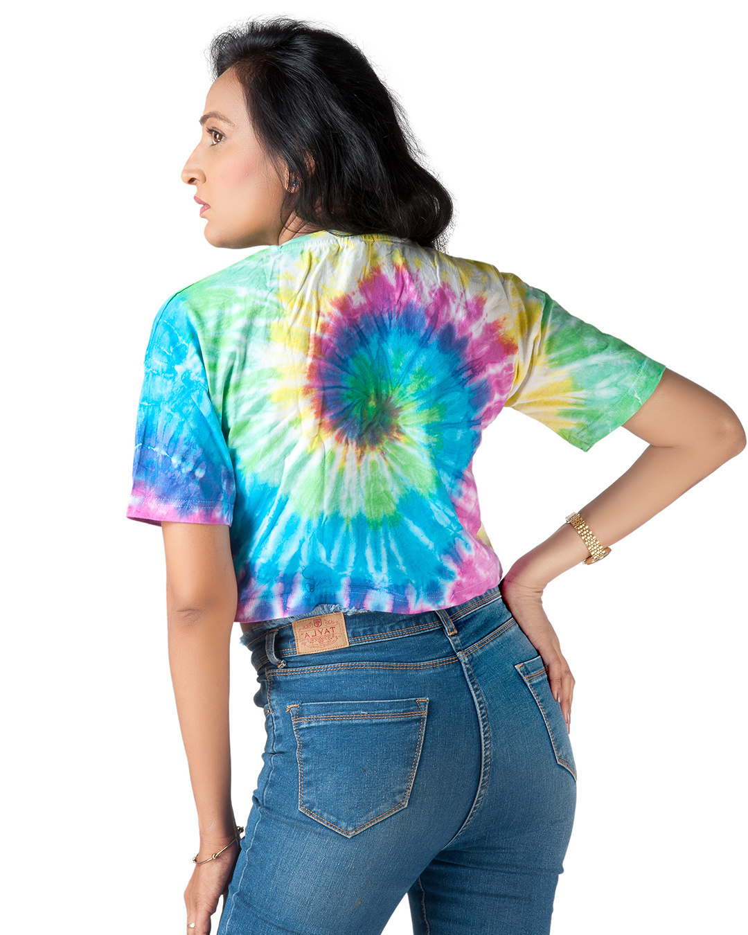 Shop Women's Multicolor Tie & Dye Loose Comfort Fit Crop T-shirt-Back