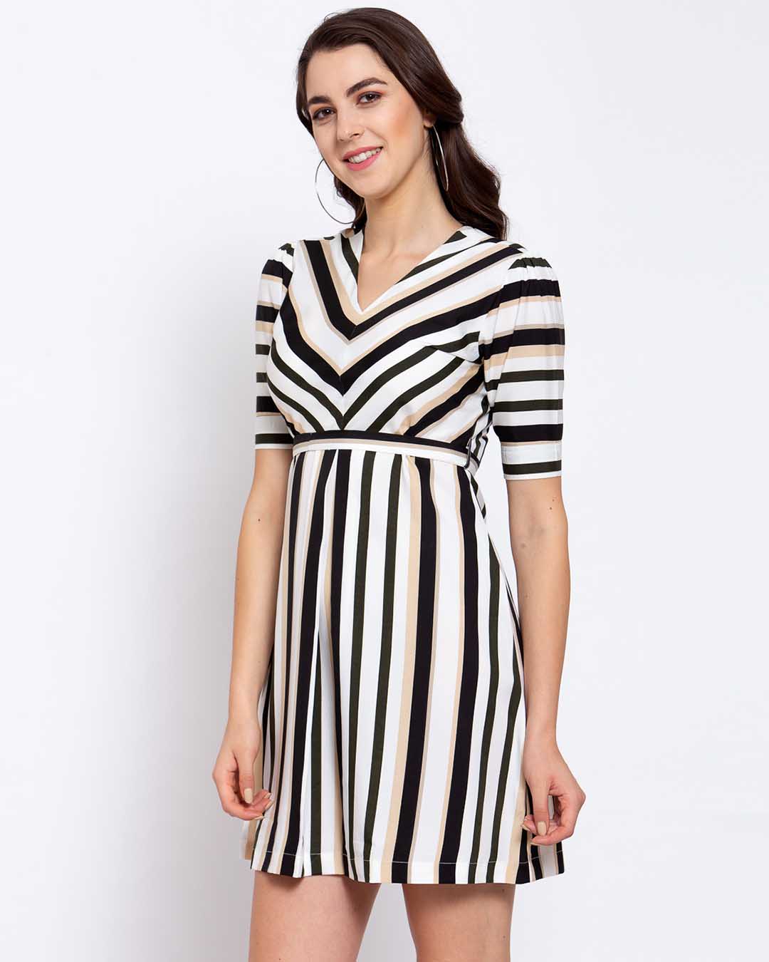 Shop Women's Multicoloured Striped Fit And Flare Dress-Back