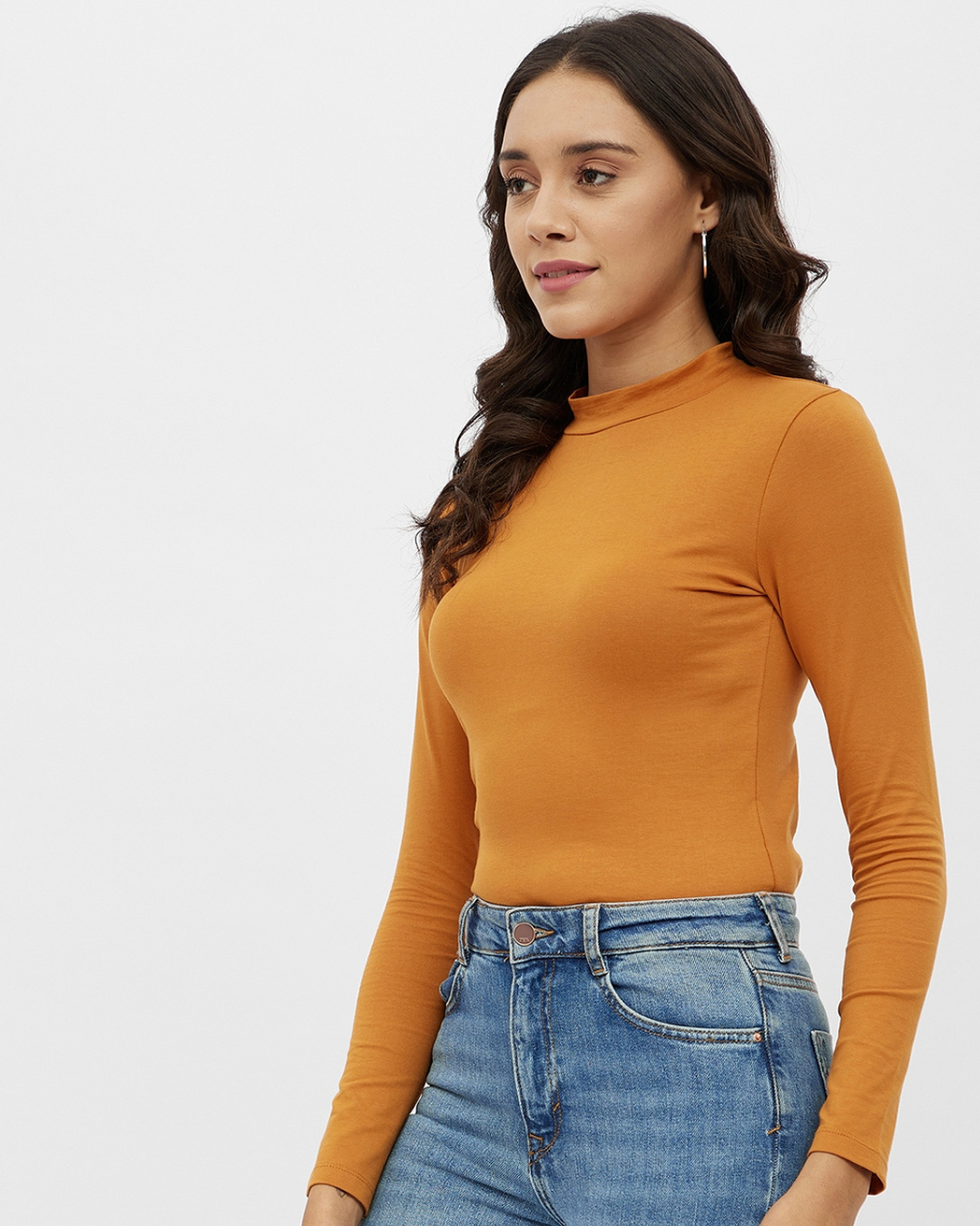 Shop Women's Mustard Cotton High Neck Top-Back