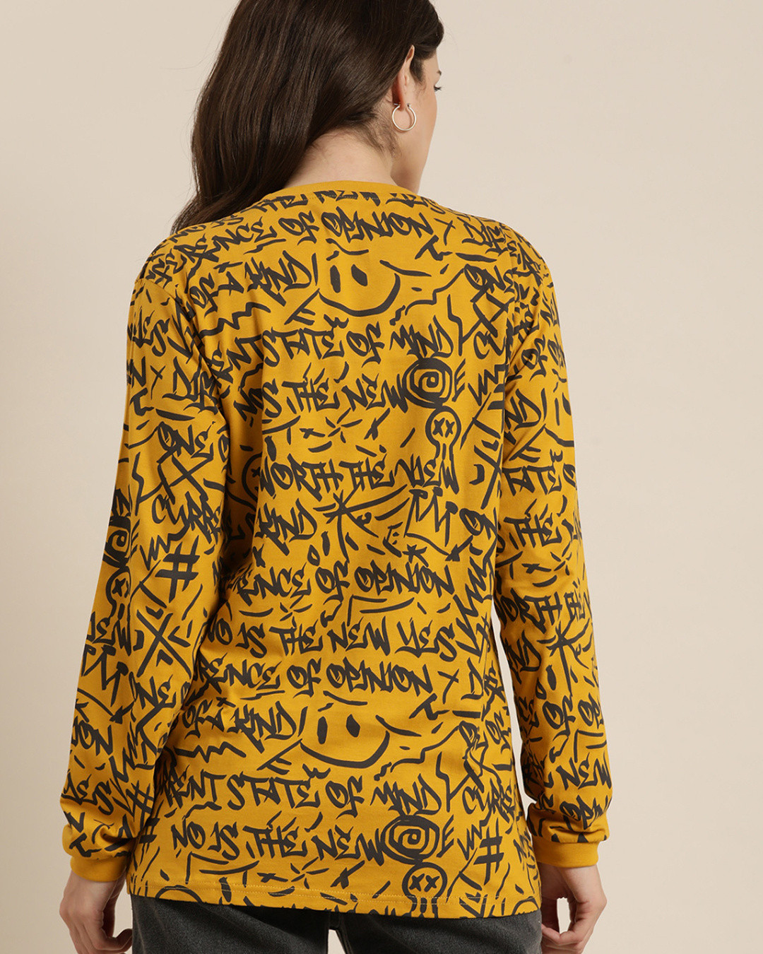 Shop Women's Mustard Graphic Oversized T-Shirt-Back