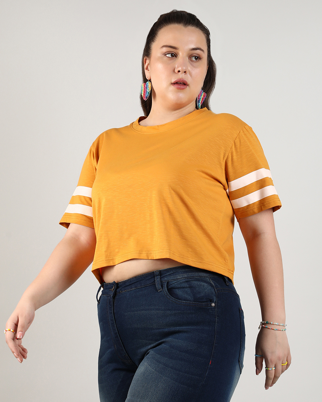 Shop Women's Mustard Yellow Oversized Plus Size Short Top-Back