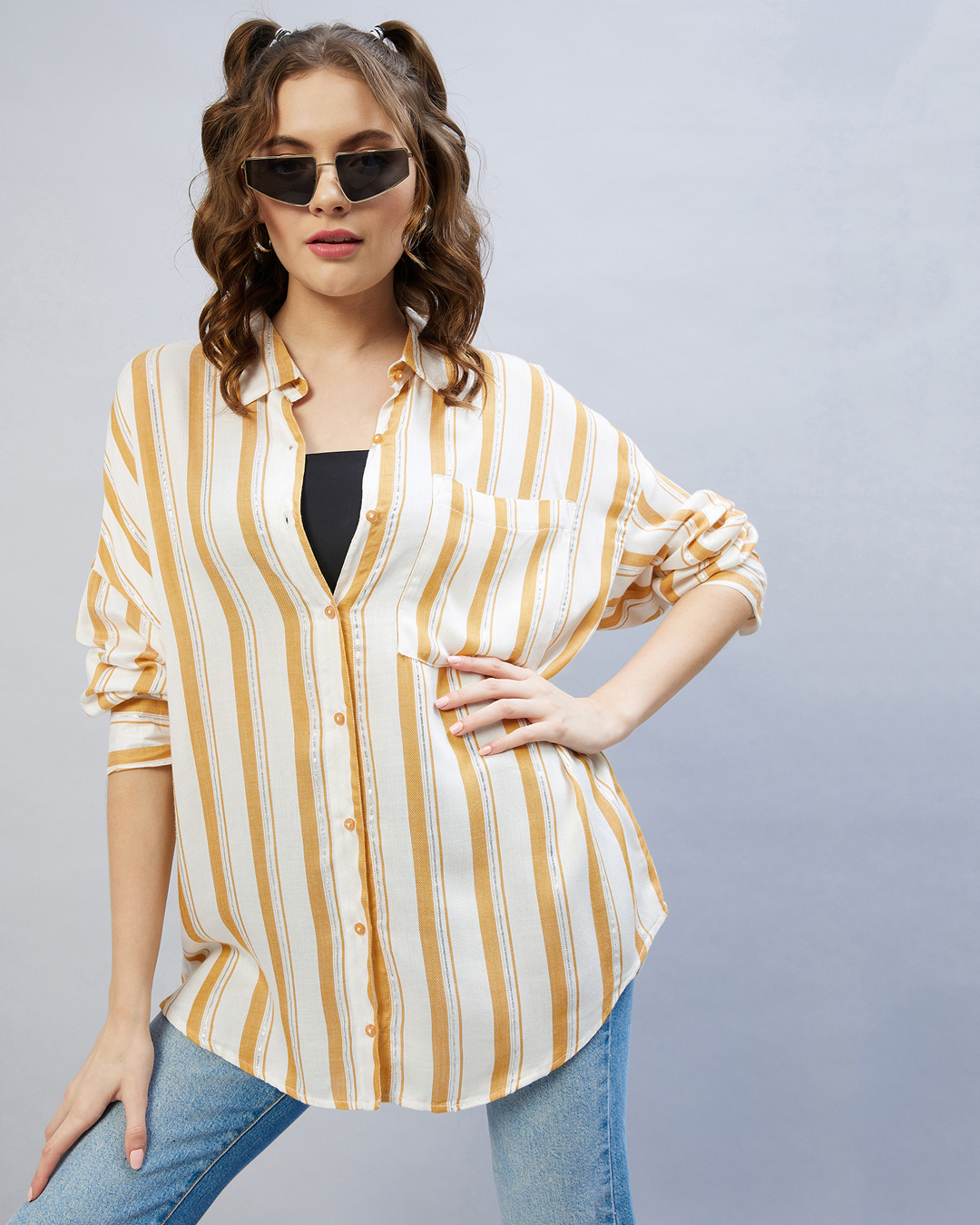 OVER SHIRT / burnt aubergine & yellow stripes