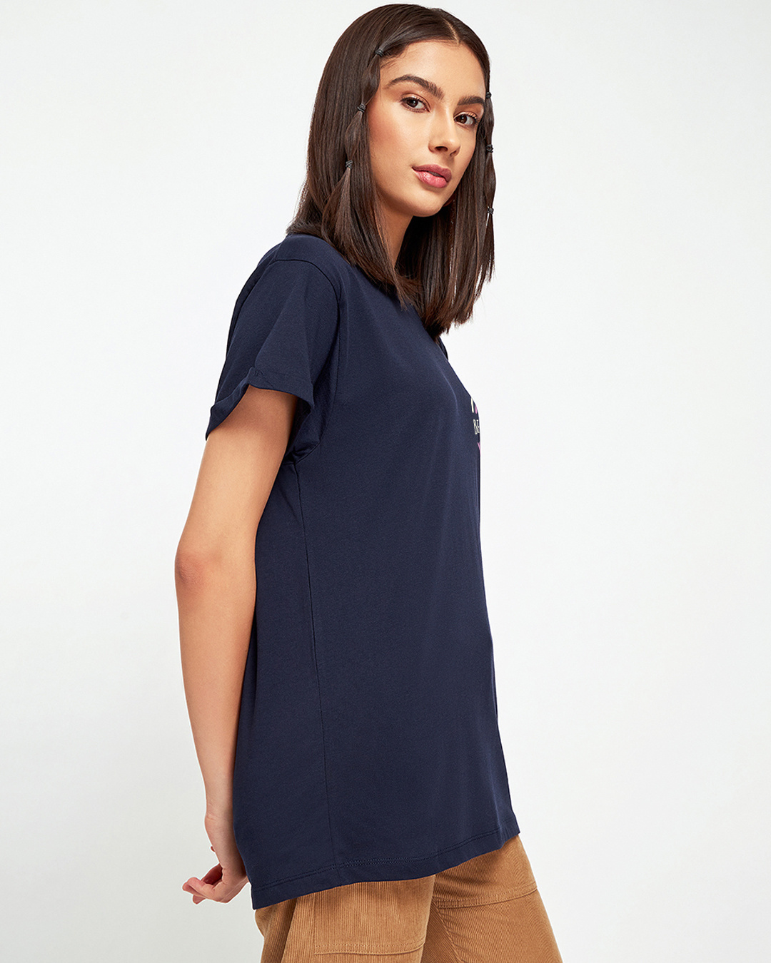 Shop Women's Navy Blue Believe Graphic Printed Boyfriend T-shirt-Back