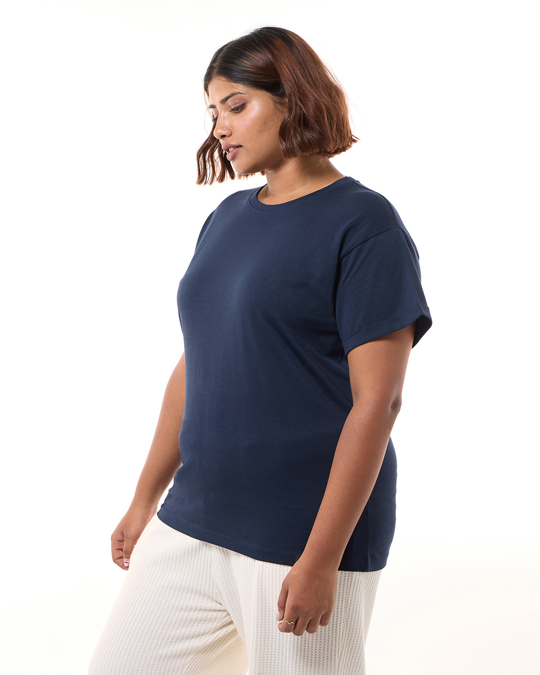 Shop Women's Navy Blue Boyfriend Plus Size T-shirt-Back