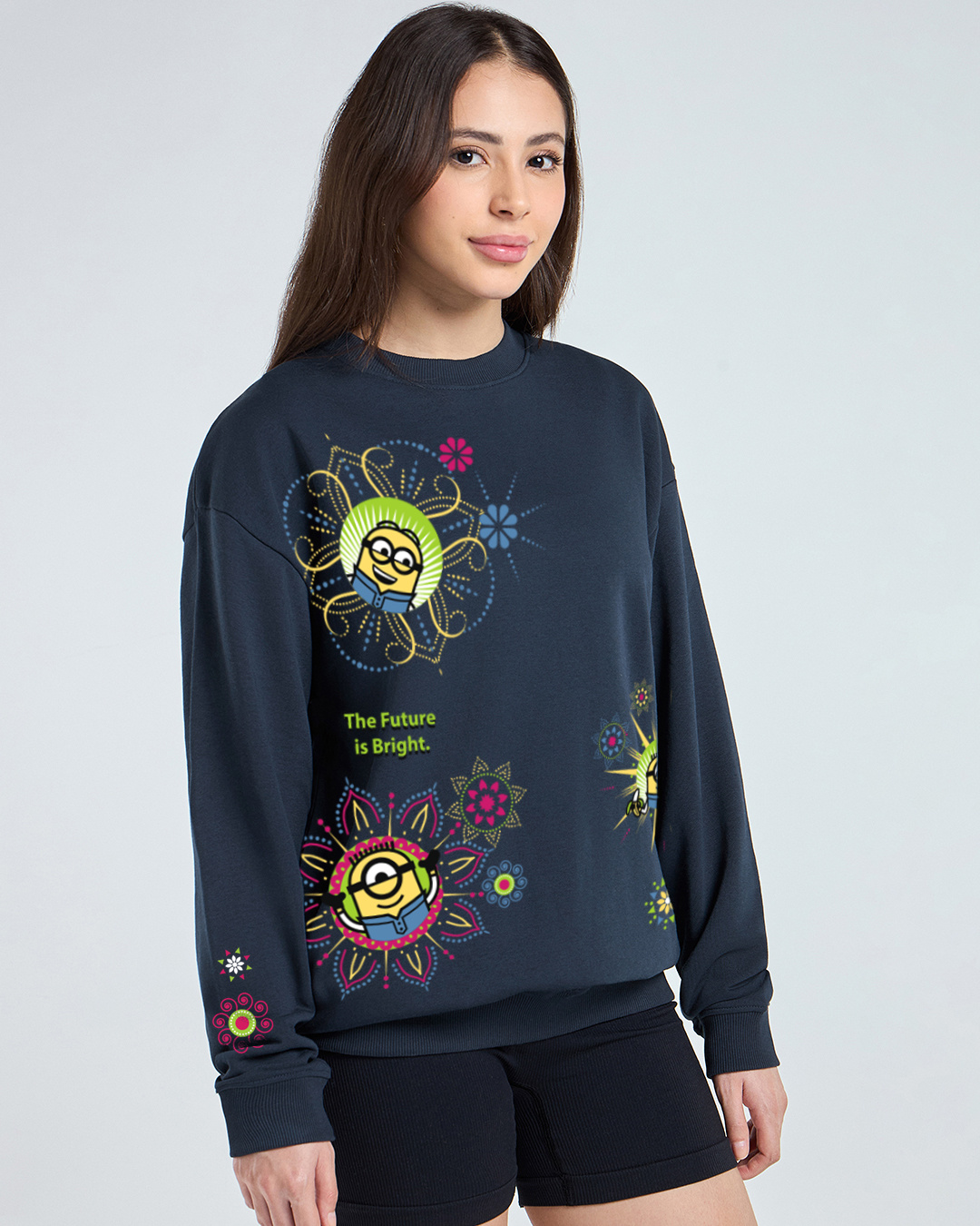 Shop Women's Navy Blue Future Is Bright Graphic Printed Oversized Sweatshirt-Back
