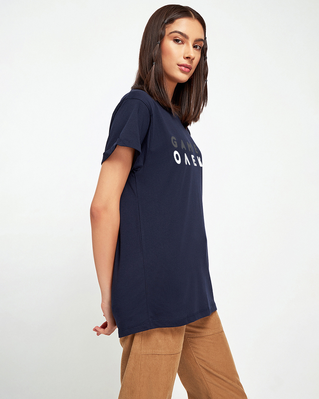 Shop Women's Blue Game Over Minimal Graphic Printed Boyfriend T-shirt-Back