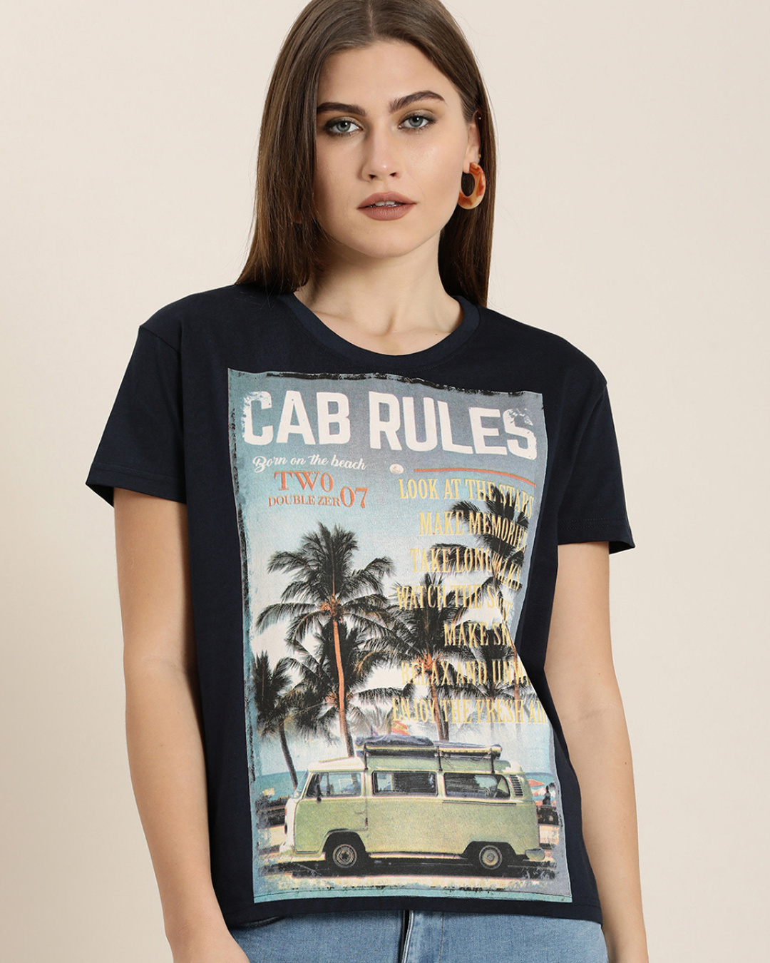 Buy Women's Navy Blue Graphic Oversized T-Shirt Online at Bewakoof