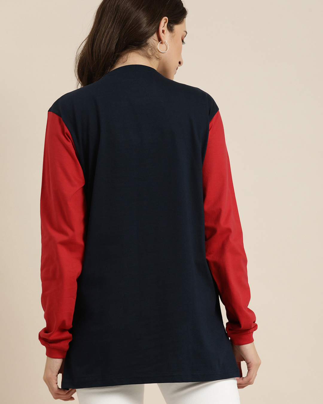 Shop Women's Navy Blue Graphic Oversized T-Shirt-Back
