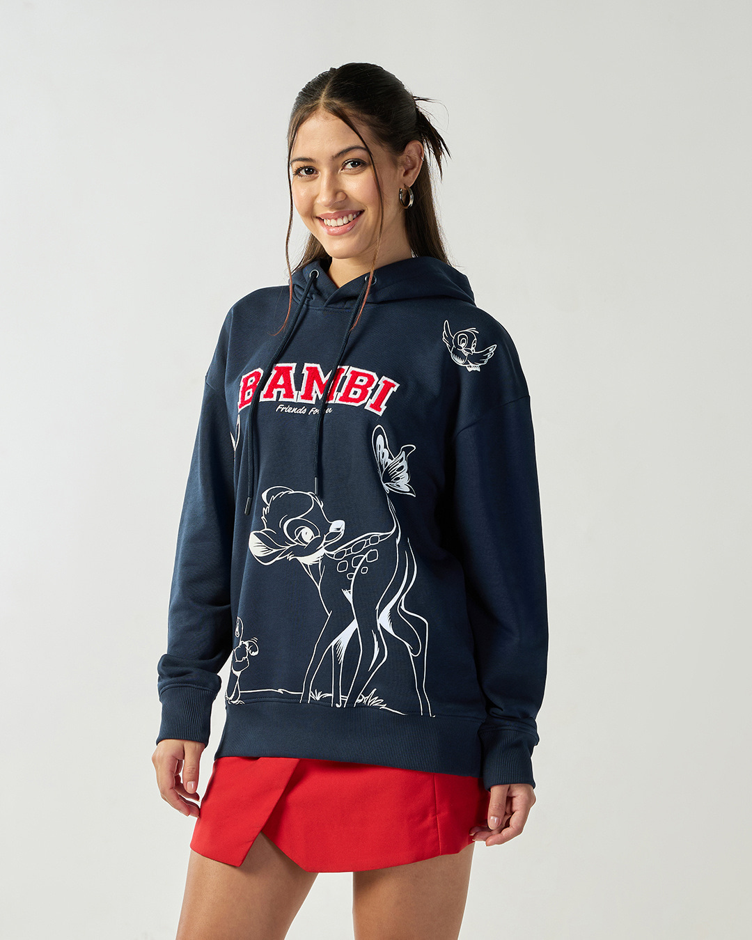 Shop Women's Navy Blue Graphic Printed Oversized Hoodies-Back