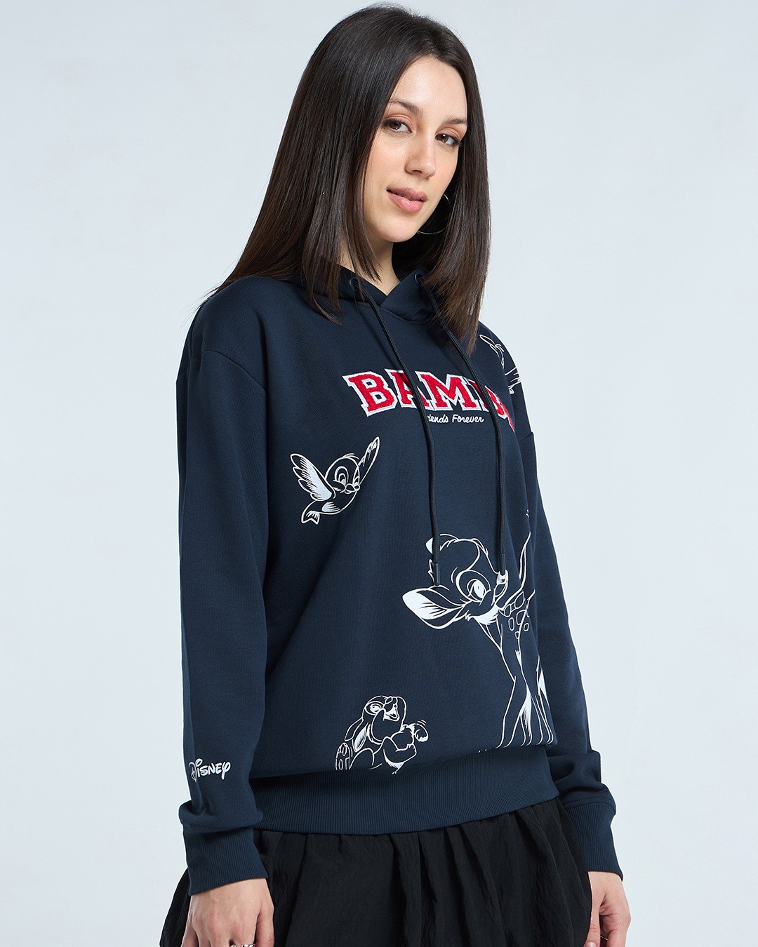Shop Women's Navy Blue Graphic Printed Oversized Hoodies-Back