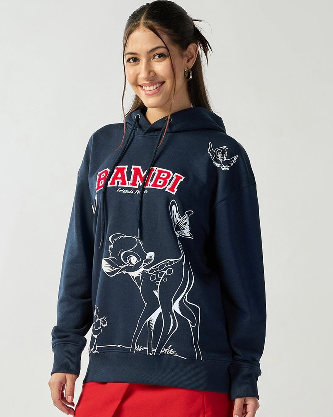 Shop Women's Navy Blue Graphic Printed Oversized Plus Size Hoodies-Back