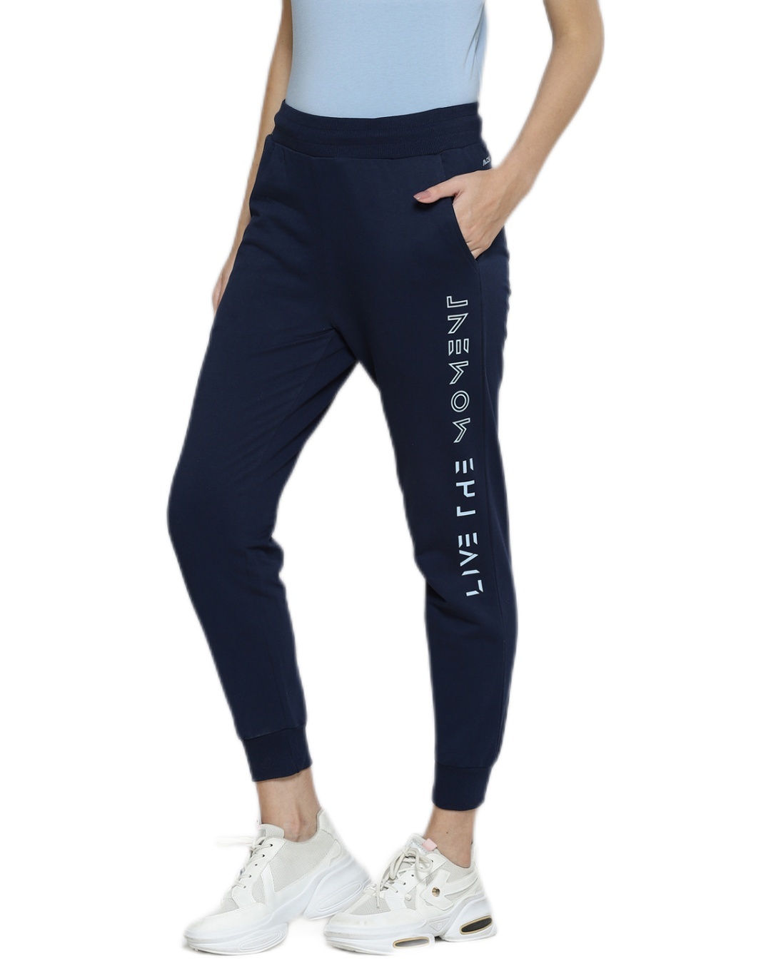 Shop Women's Navy Blue Live The Moment Typography Slim Fit Joggers-Back