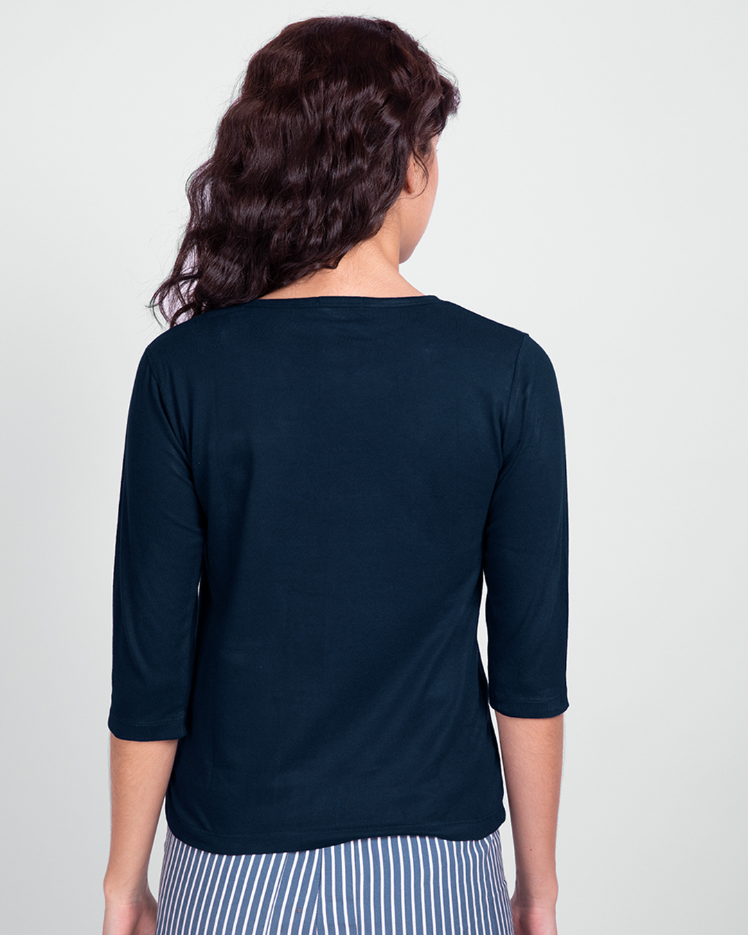 Shop Women's Navy Blue Musical Penguins 3/4 Sleeve Slim Fit T-shirt-Back