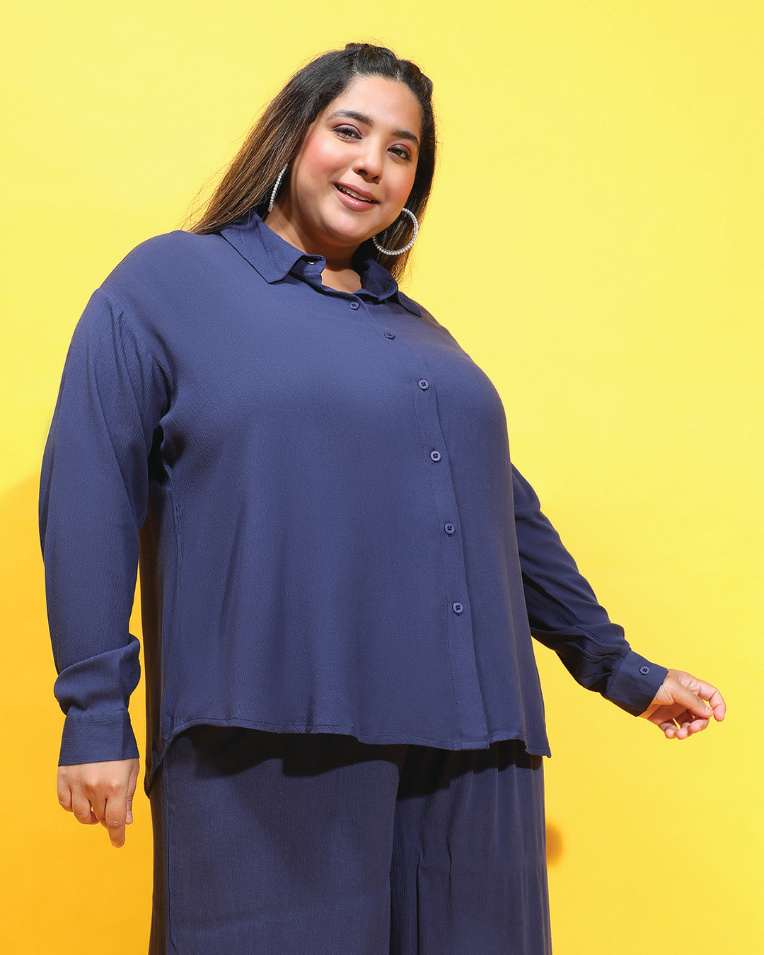 Shop Women's Navy Blue Relaxed Fit Plus Size Shirt-Back