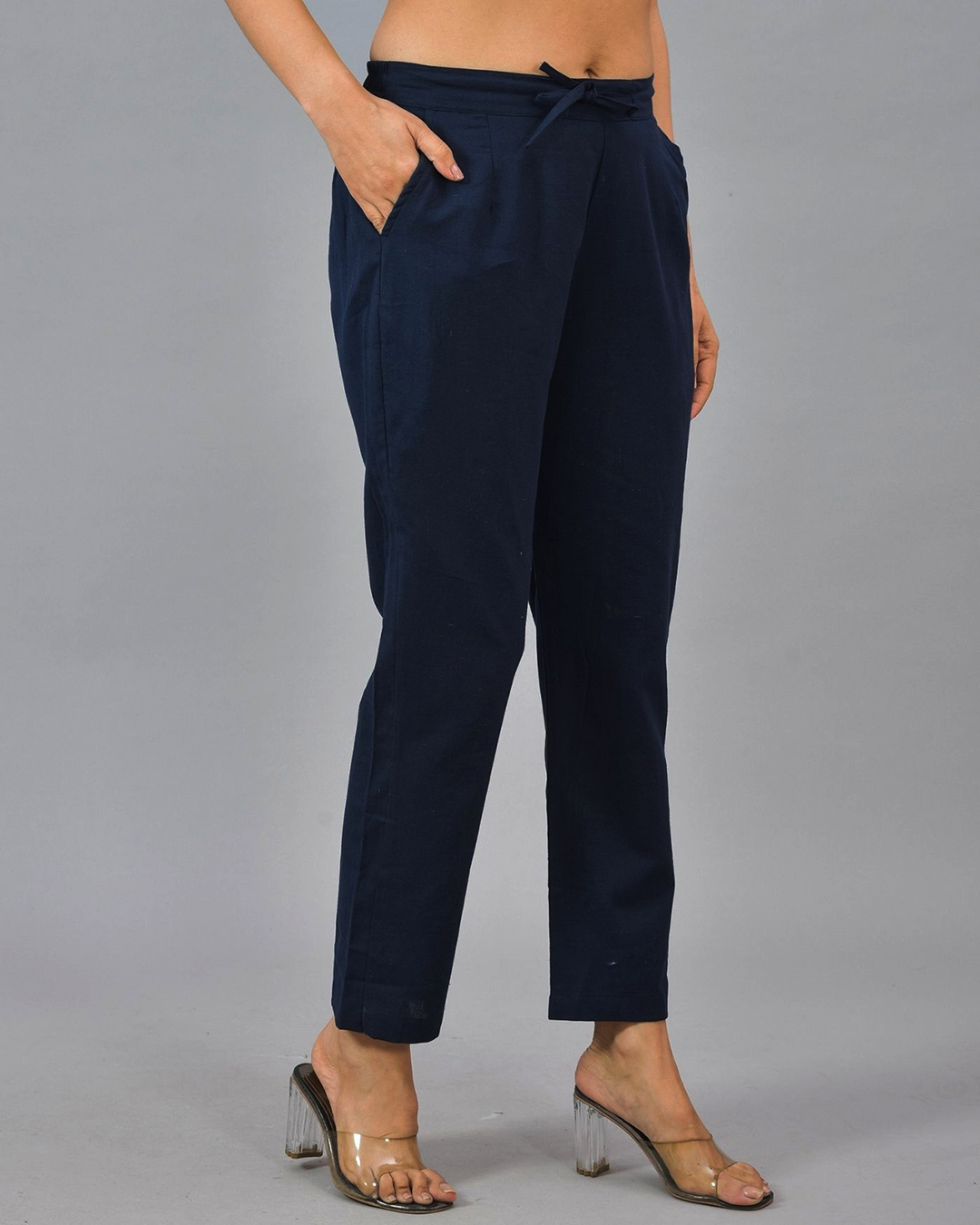 Shop Women's Navy Blue Relaxed Fit Casual Pants-Back