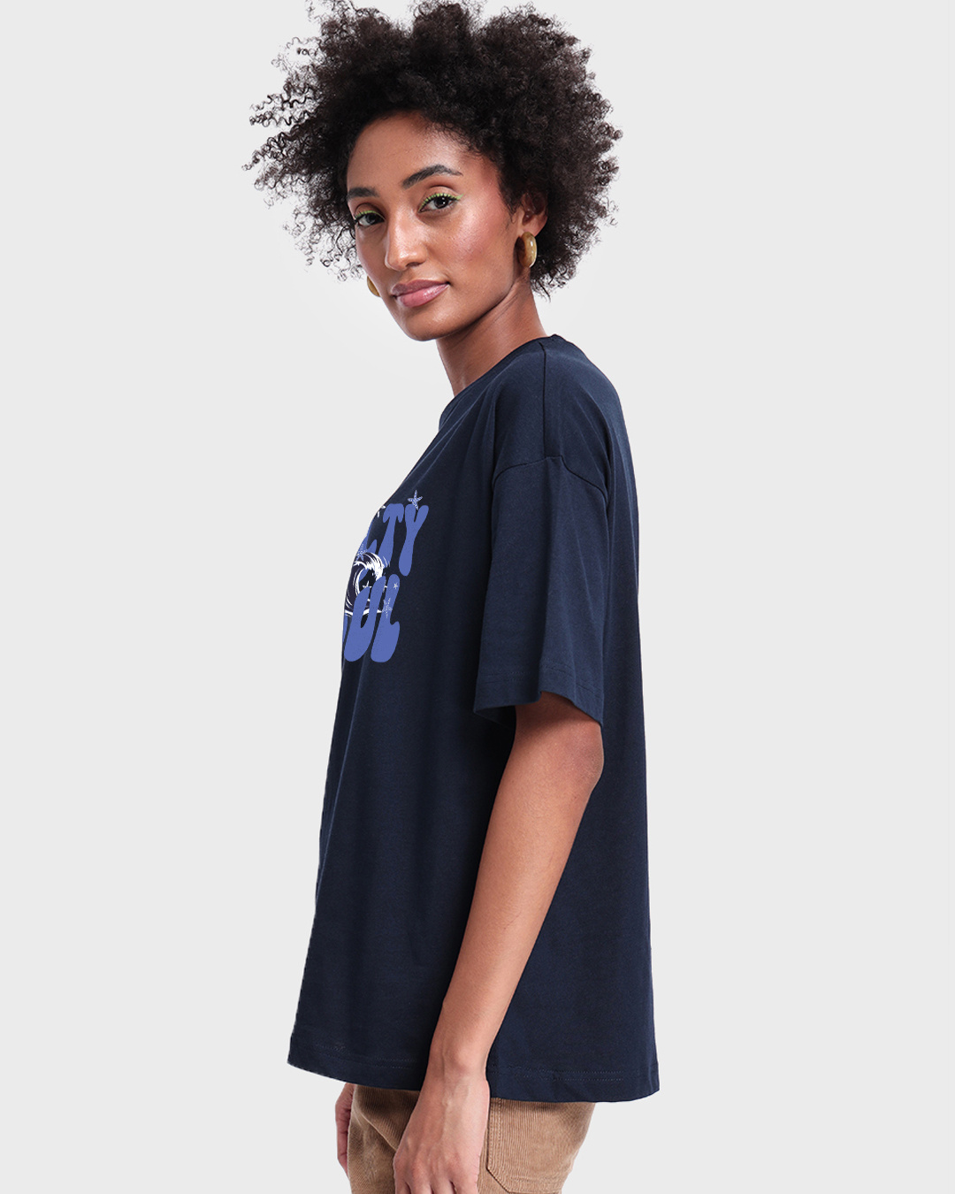 Shop Women's Navy Blue Salty Soul Typography Oversized T-shirt-Back