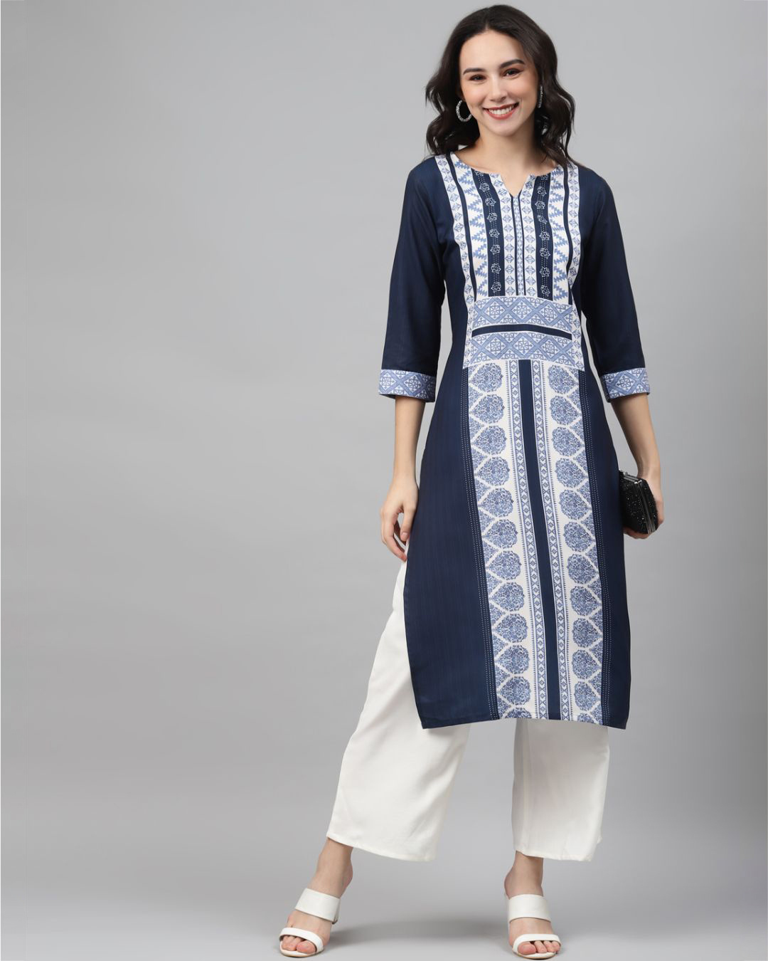 Women'S Blue Printed Straight Kurta 1 main image 0