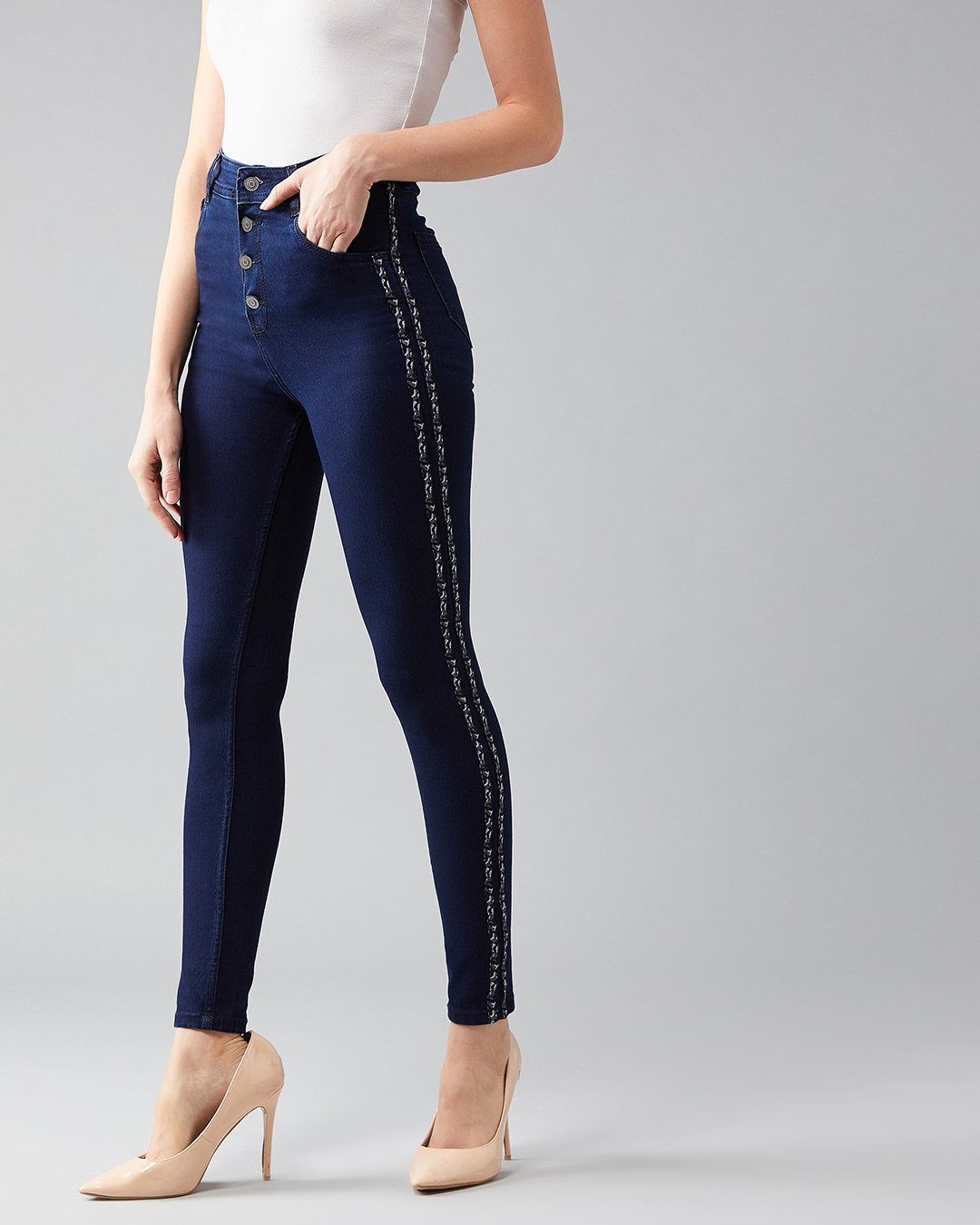 Shop Women's Navy Blue Skinny Denim Jeans-Back