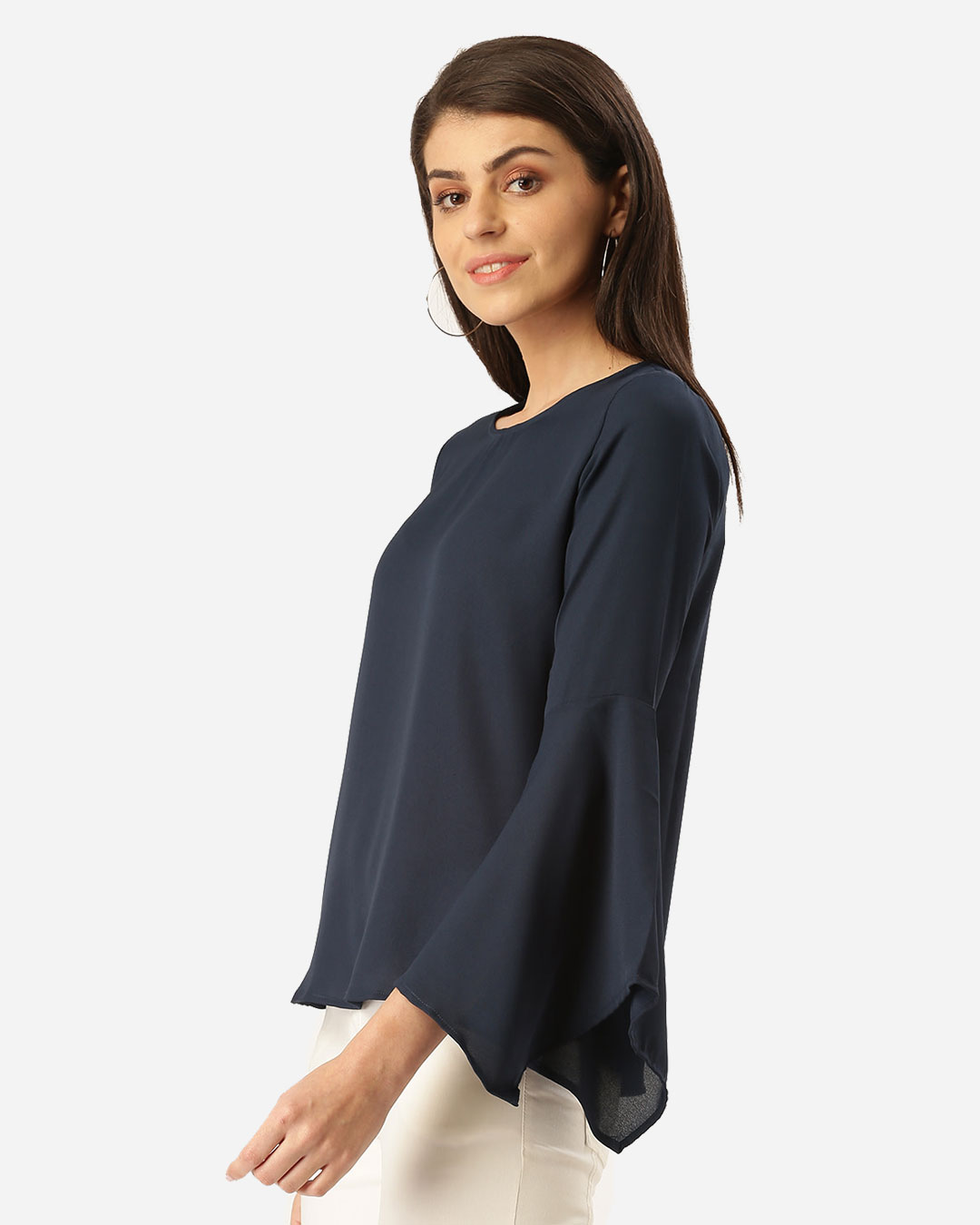 Shop Women's Navy Blue Solid Top-Back