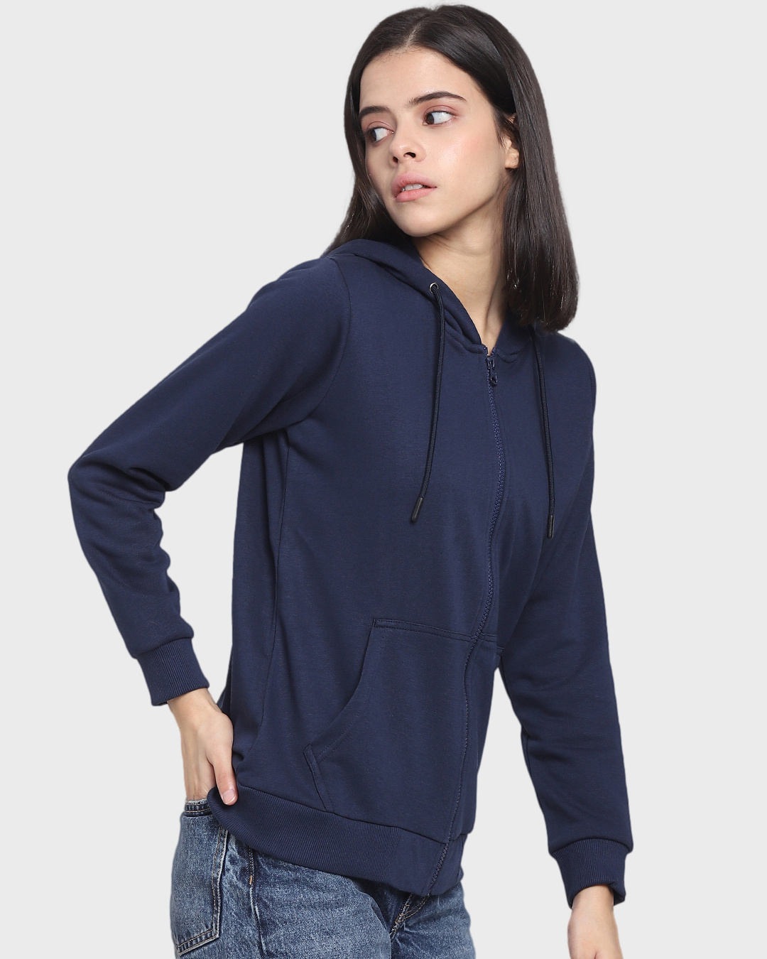 Shop Women's Navy Blue Zipper Hoodie-Back