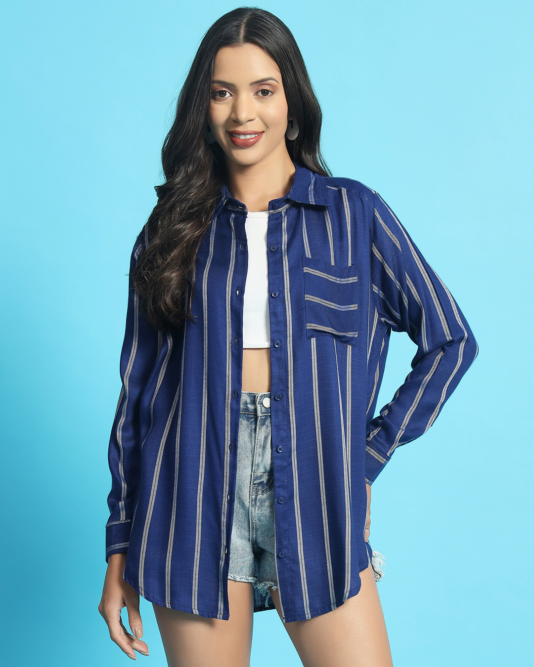 Blake Oversized Shirt - Navy Stripe