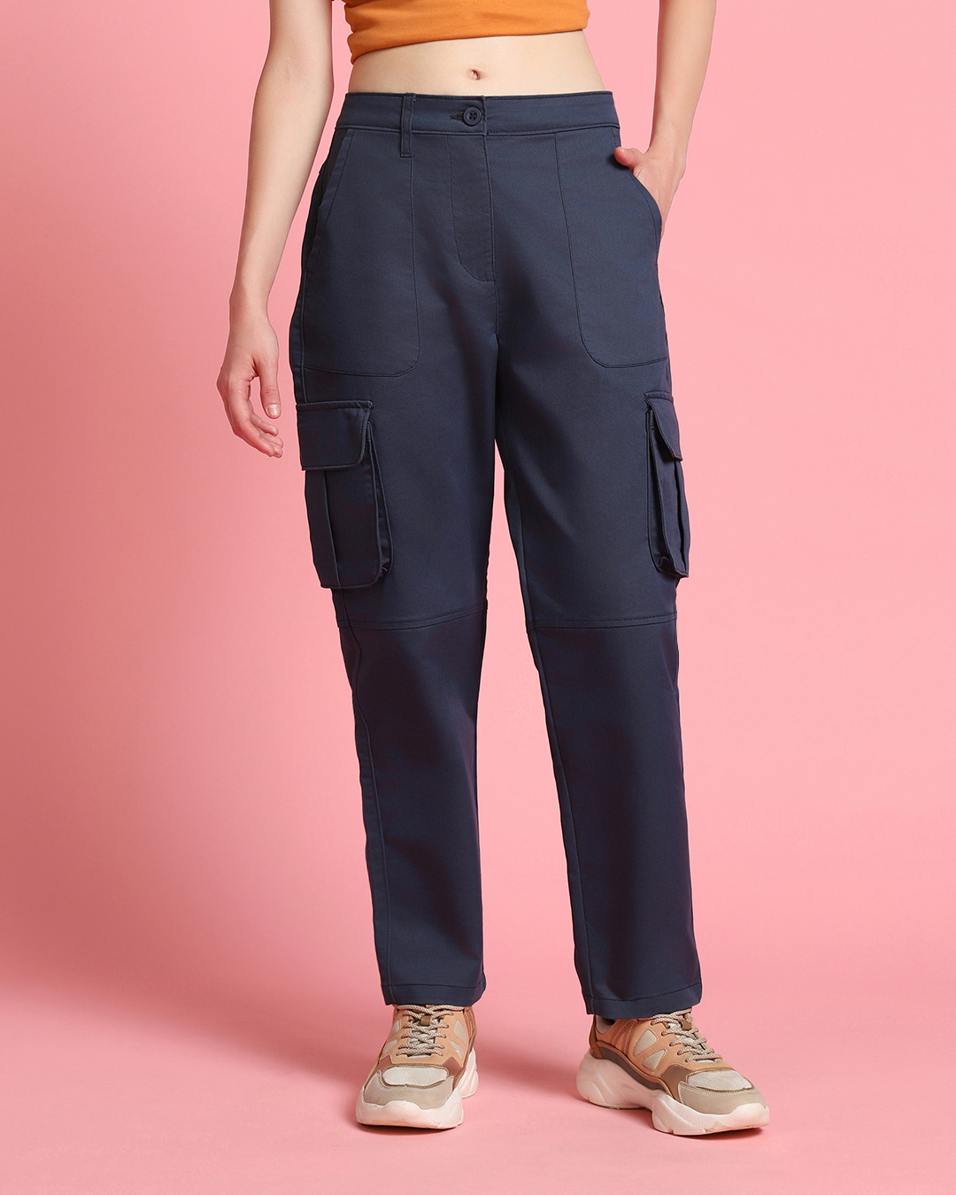 Shop Women's Blue Straight Cargo Pants-Back