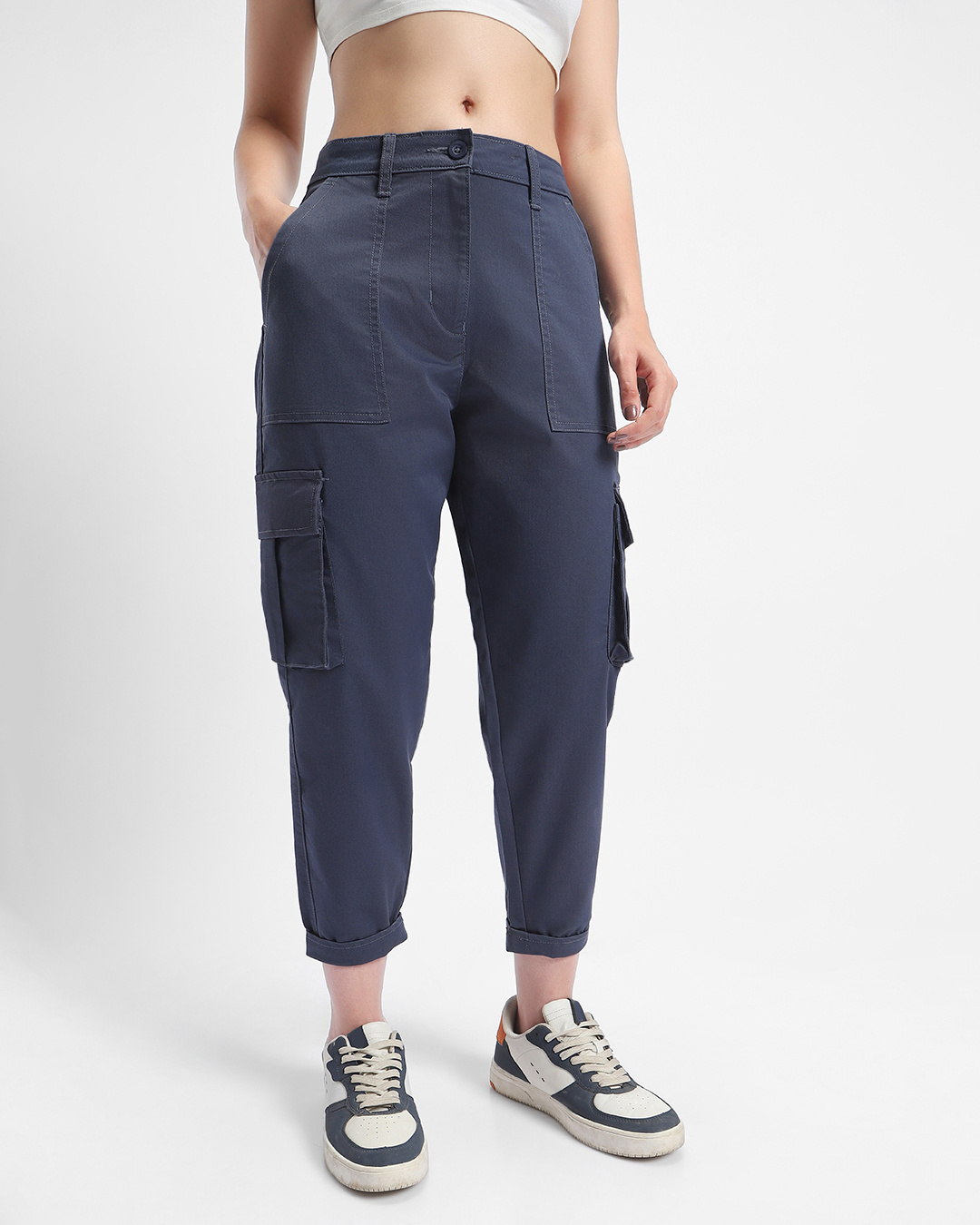 Shop Women's Blue Tapered Cargo Pants-Back
