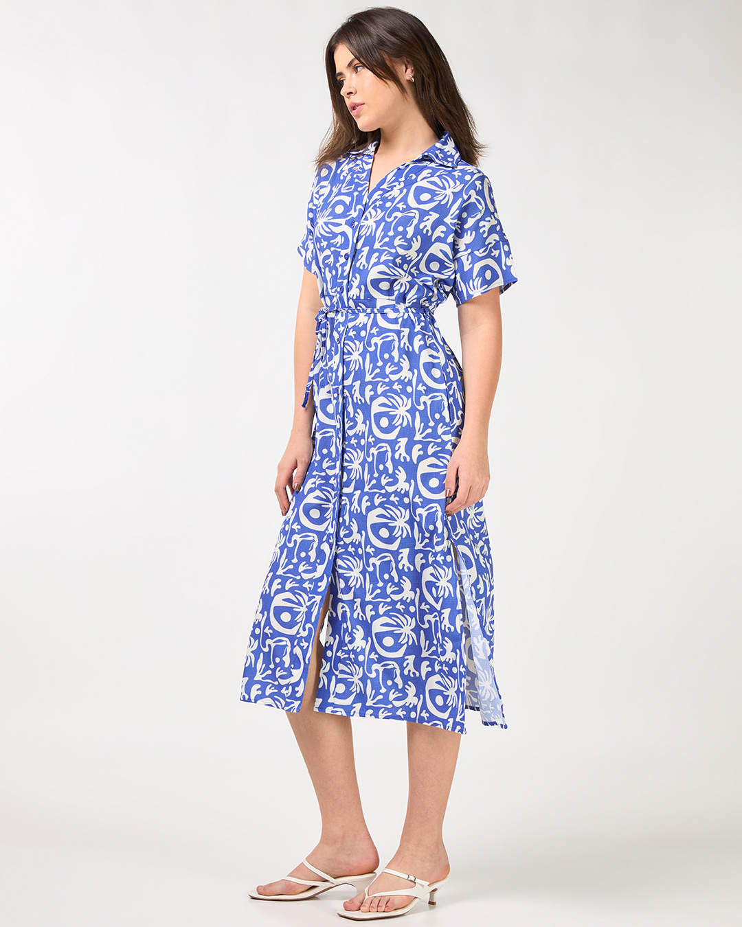 Shop Women's Nebulas Blue & White All Over Printed Relaxed Fit Shirt Dress-Back