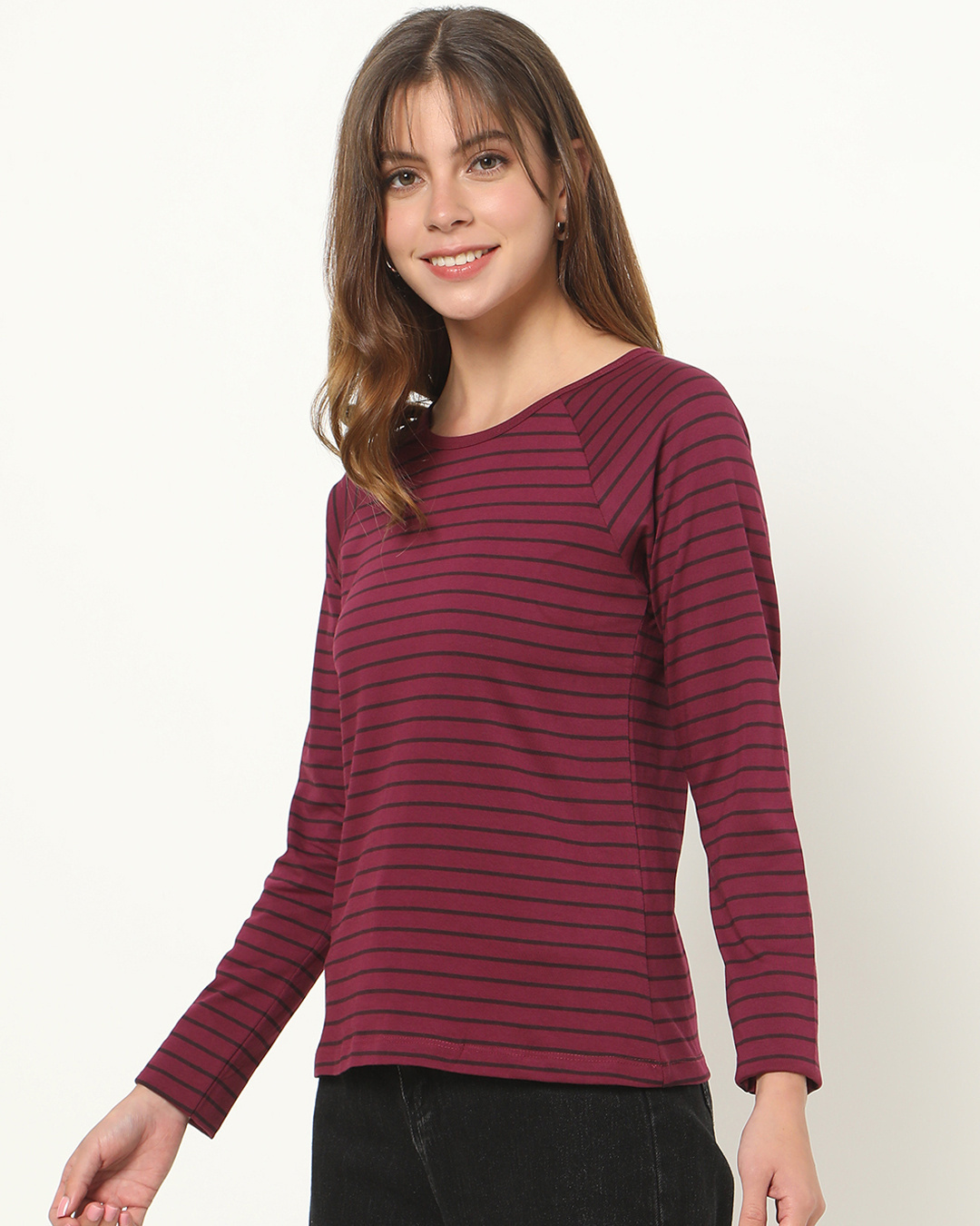 Shop Women's Not So Wine Stripe Raglan Full Sleeve T-shirt-Back