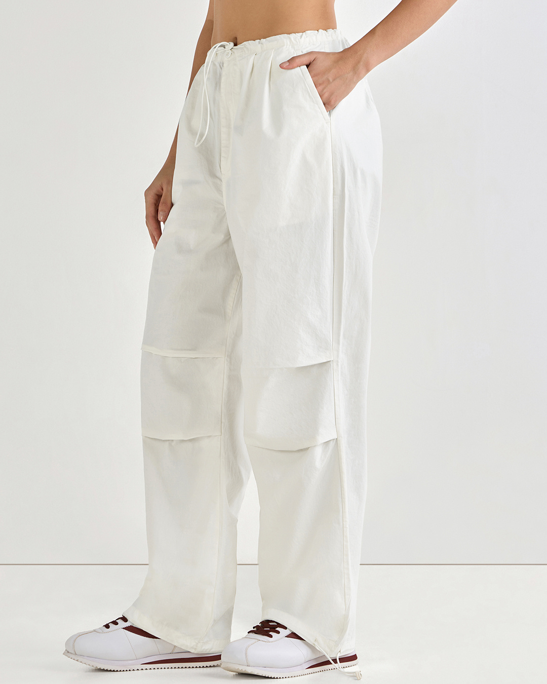 Shop Women's Off White Baggy Oversized Parachute Pants-Back