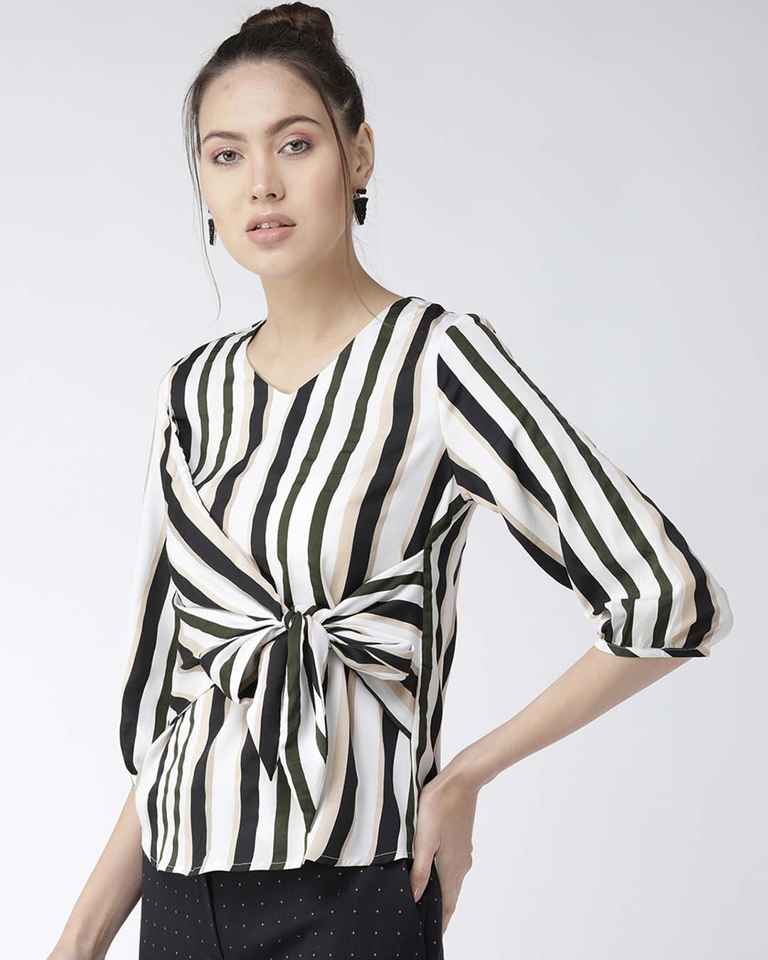 Shop Women's Off White & Black Striped Top-Back