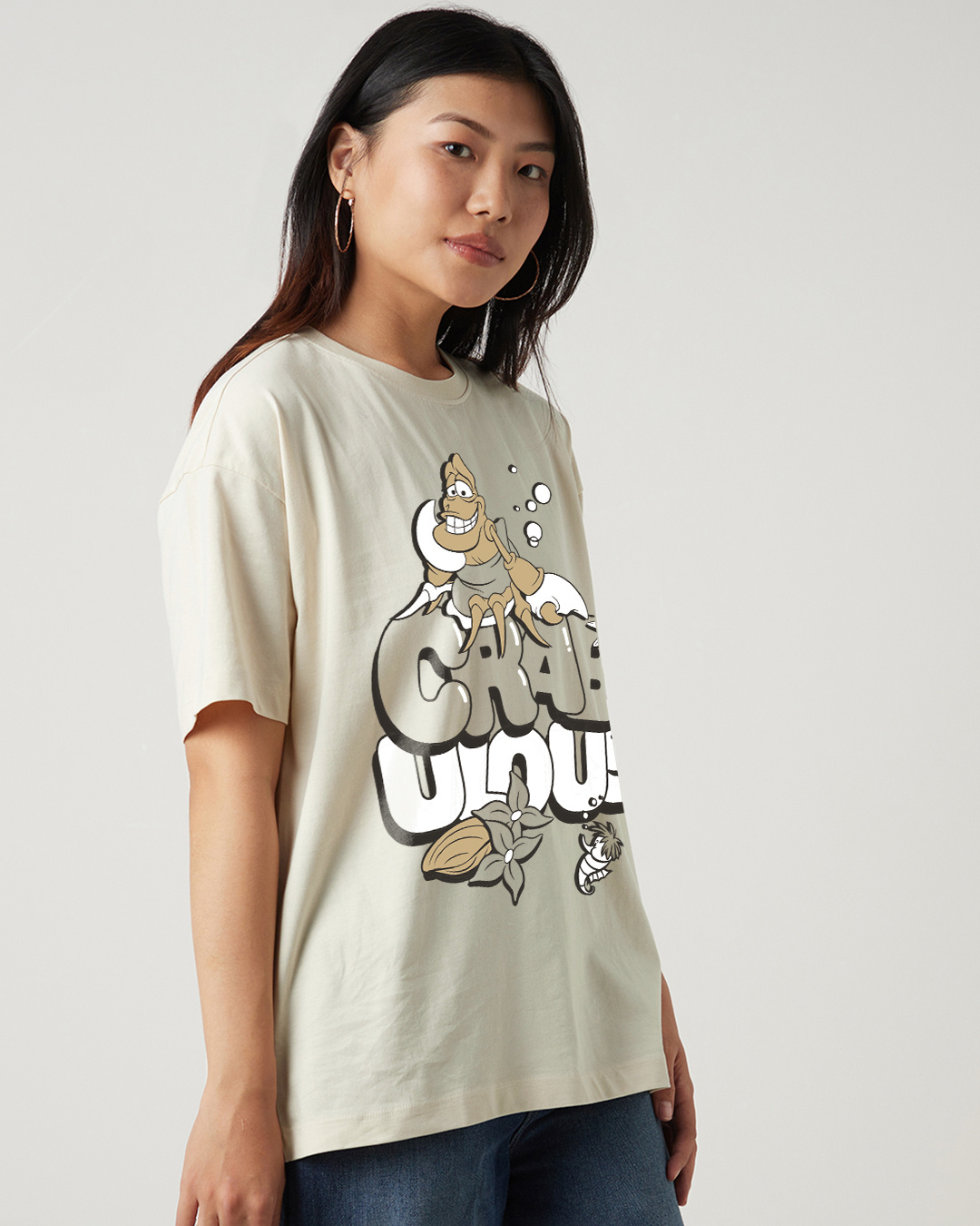 Shop Women's Off White Crabulous Graphic Printed Oversized T-shirt-Back