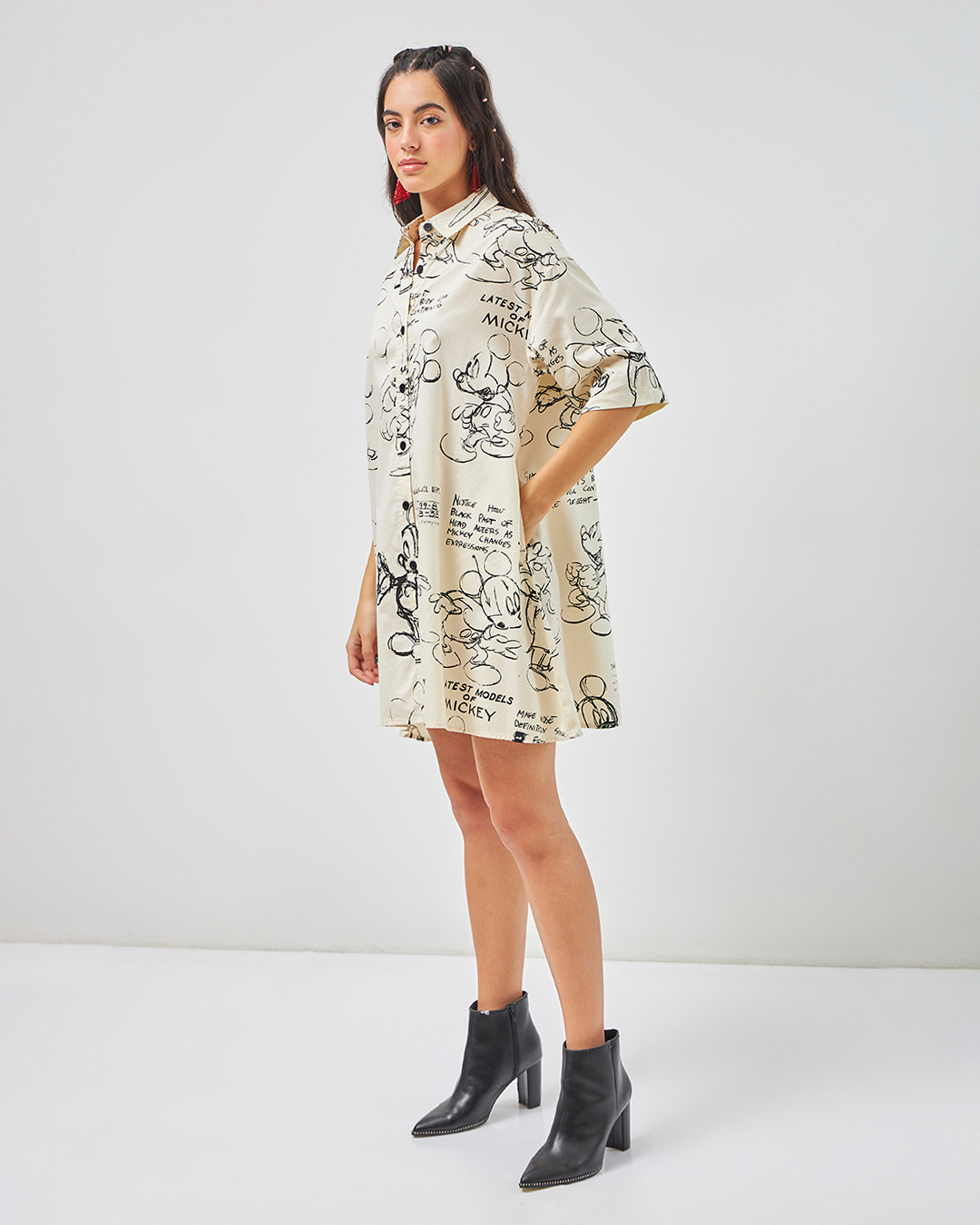 Shop Women's Off White Mickey All Over Printed Oversized Shirt Dress-Back