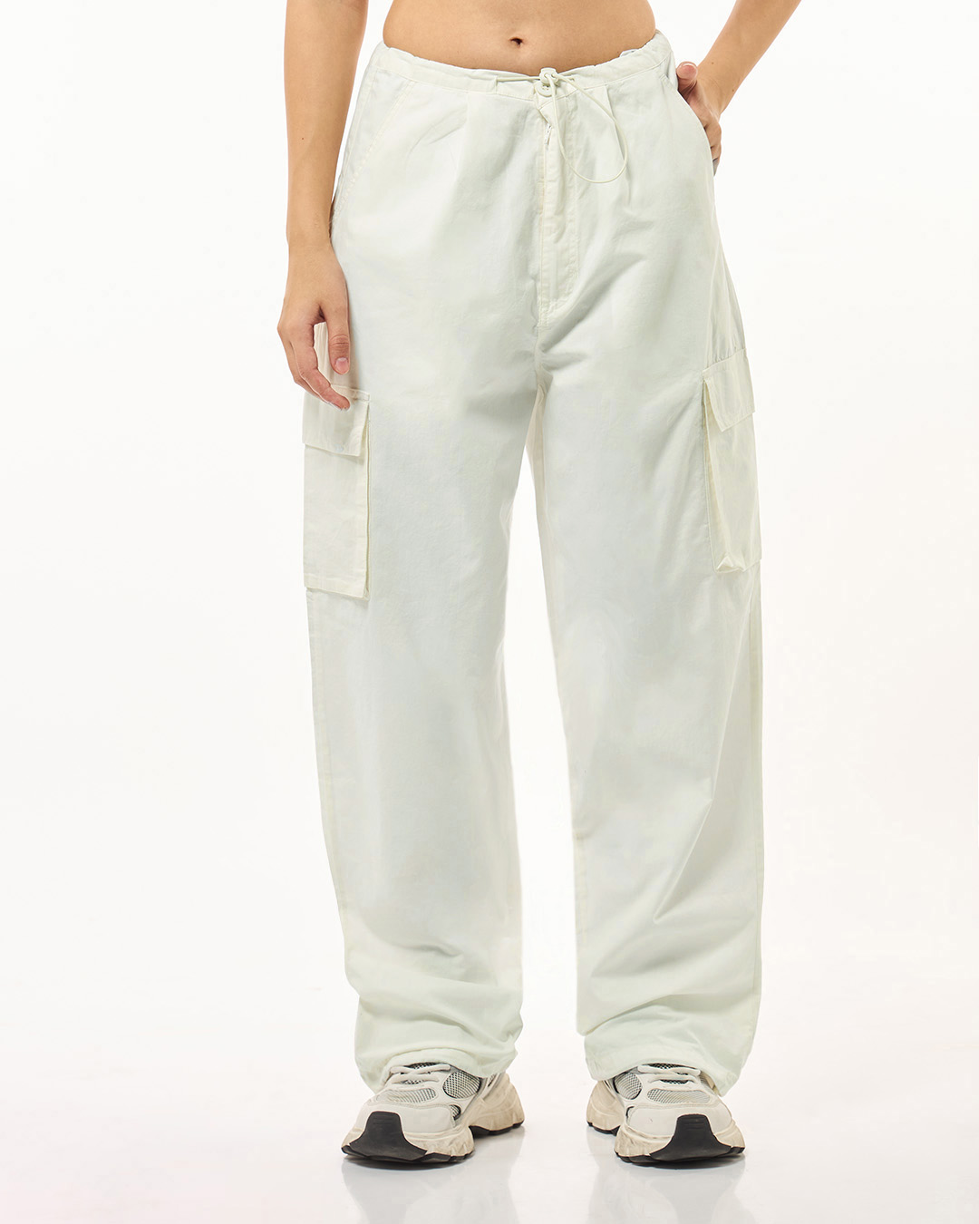 Buy Women's Off White Oversized Cargo Parachute Pants Online at Bewakoof