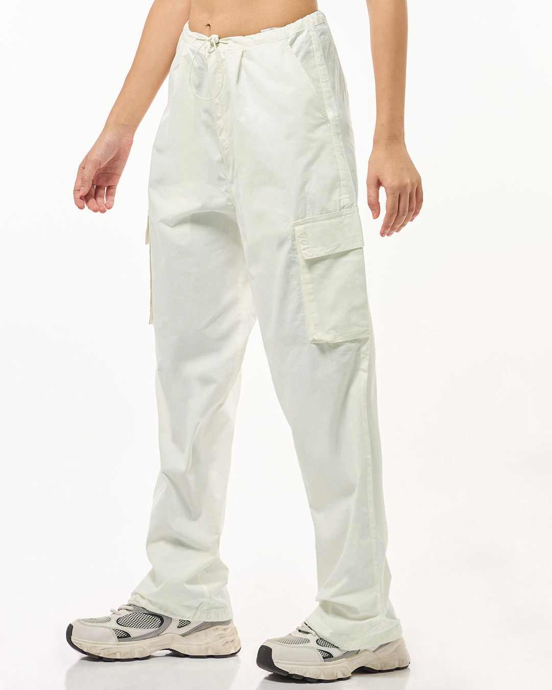 Shop Women's Off White Oversized Cargo Parachute Pants-Back