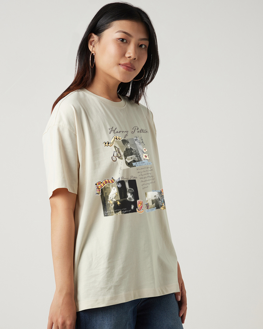 Shop Women's Off White Timeline Graphic Printed Oversized T-shirt-Back