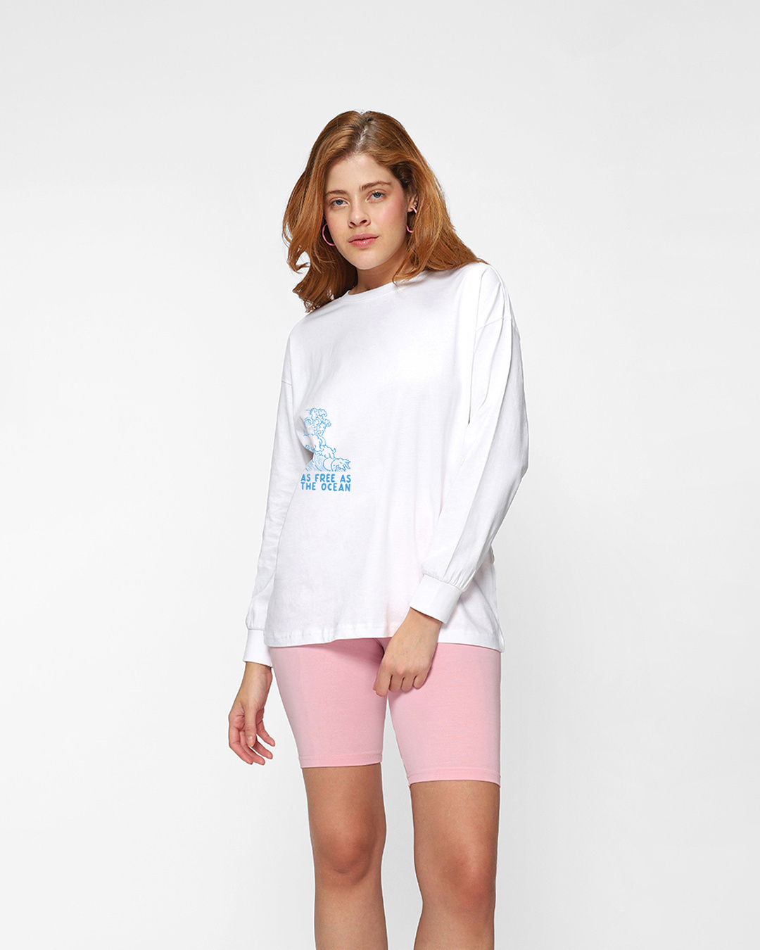 Shop Women's White Ocean Child Graphic Printed Oversized T-shirt-Back