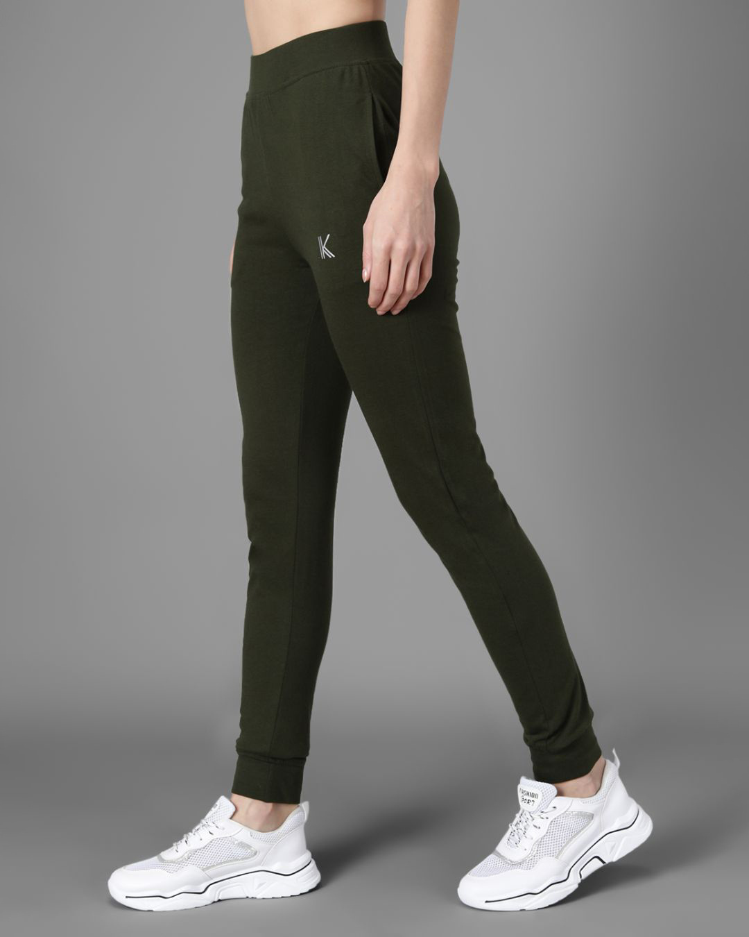 Shop Women's Olive Fame & Famous Typography Skinny Fit Joggers-Back