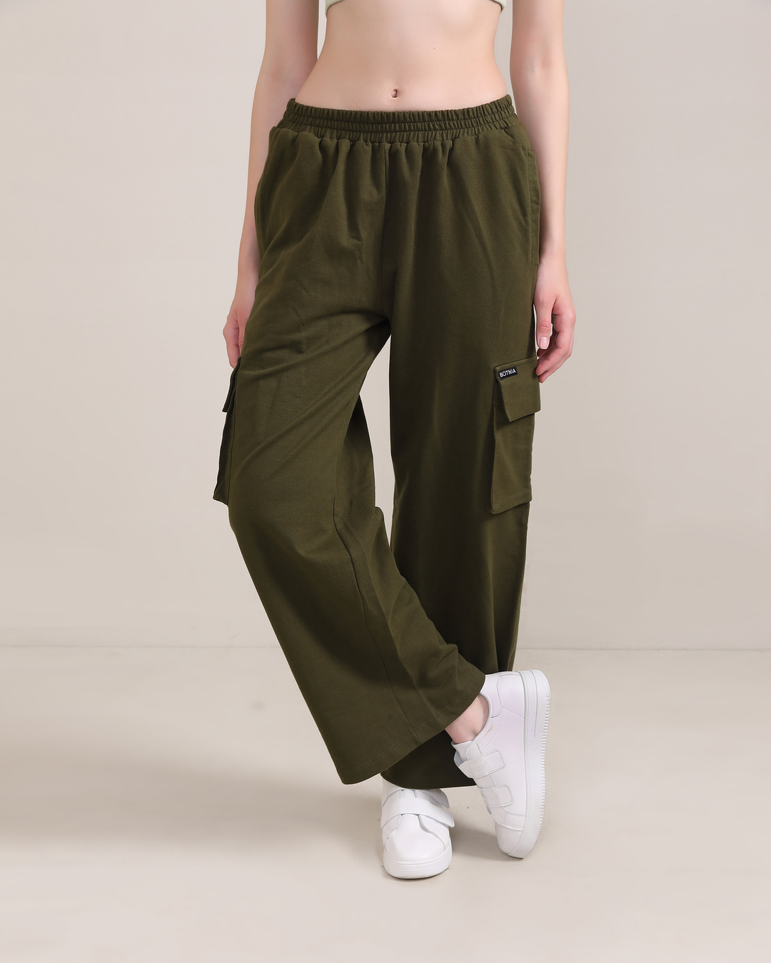 Shop Women's Olive Green Cargo Track Pants-Back