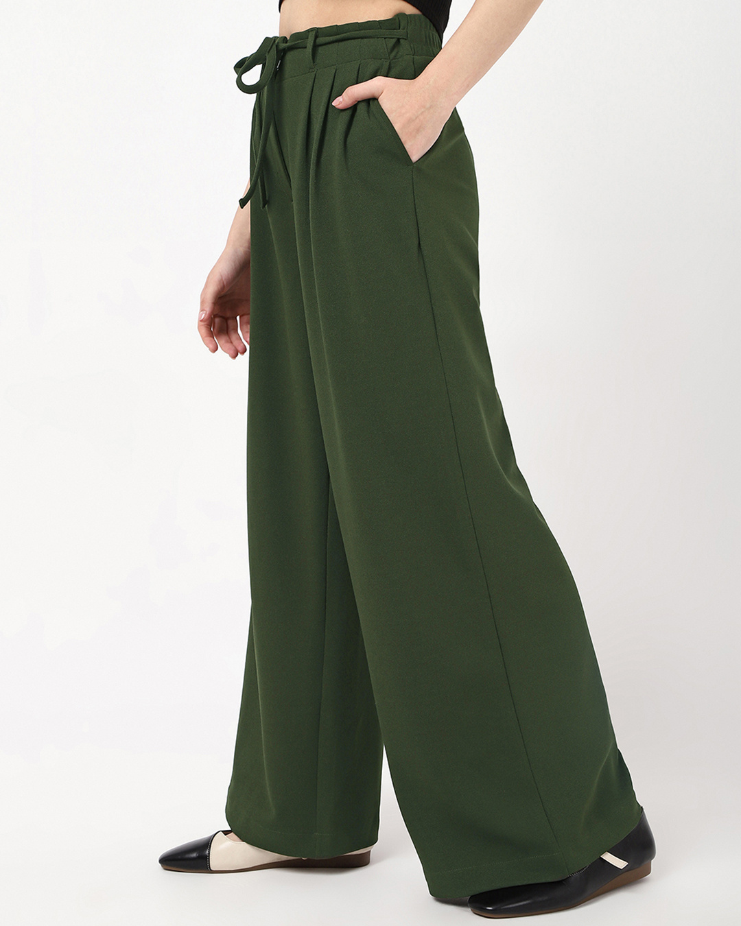 Shop Women's Olive Green Korean Pants-Back