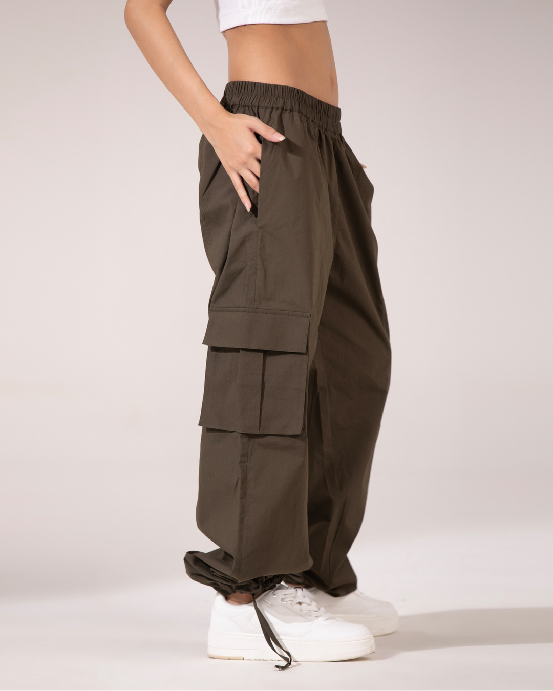 Shop Women's Olive Green Oversized Parachute Pants-Back