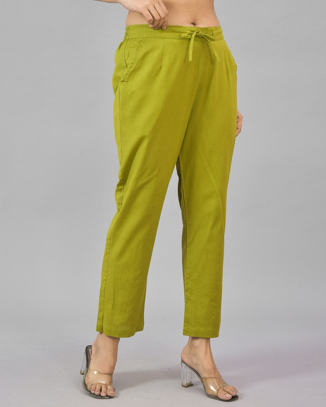 Shop Women's Olive Green Relaxed Fit Casual Pants-Back