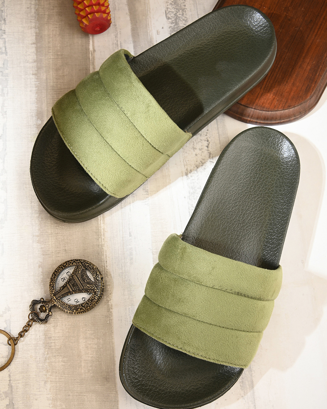 Buy Women's Olive Green Sliders Online in India at Bewakoof