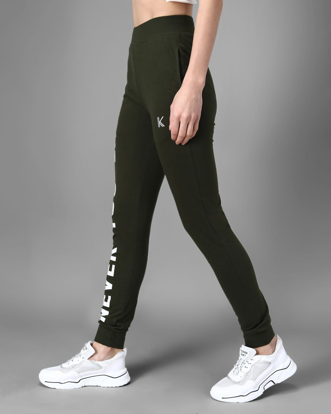 Shop Women's Olive Never Too Late Typography Skinny Fit Joggers-Back