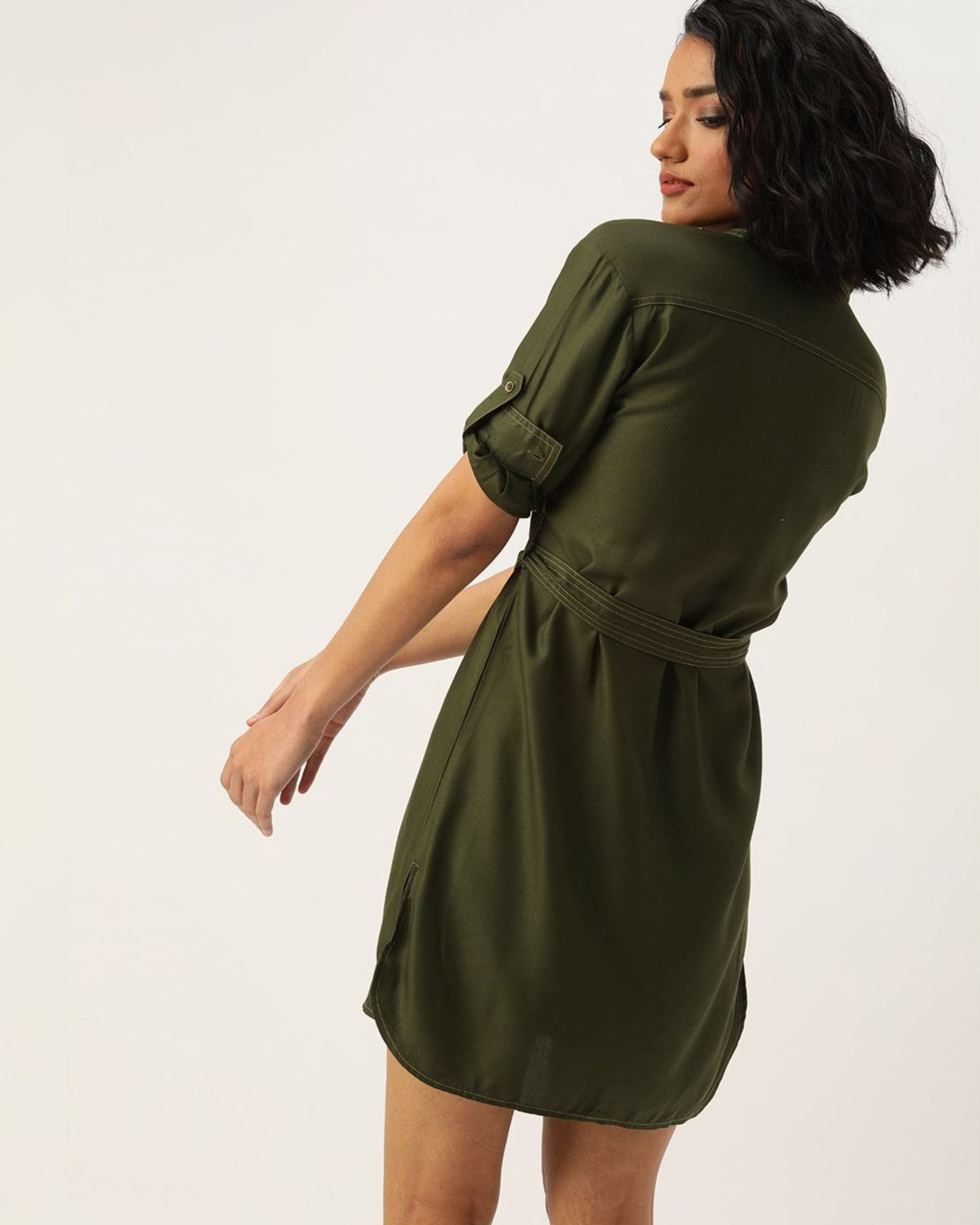 Shop Women's Olive Rayon Dress-Back